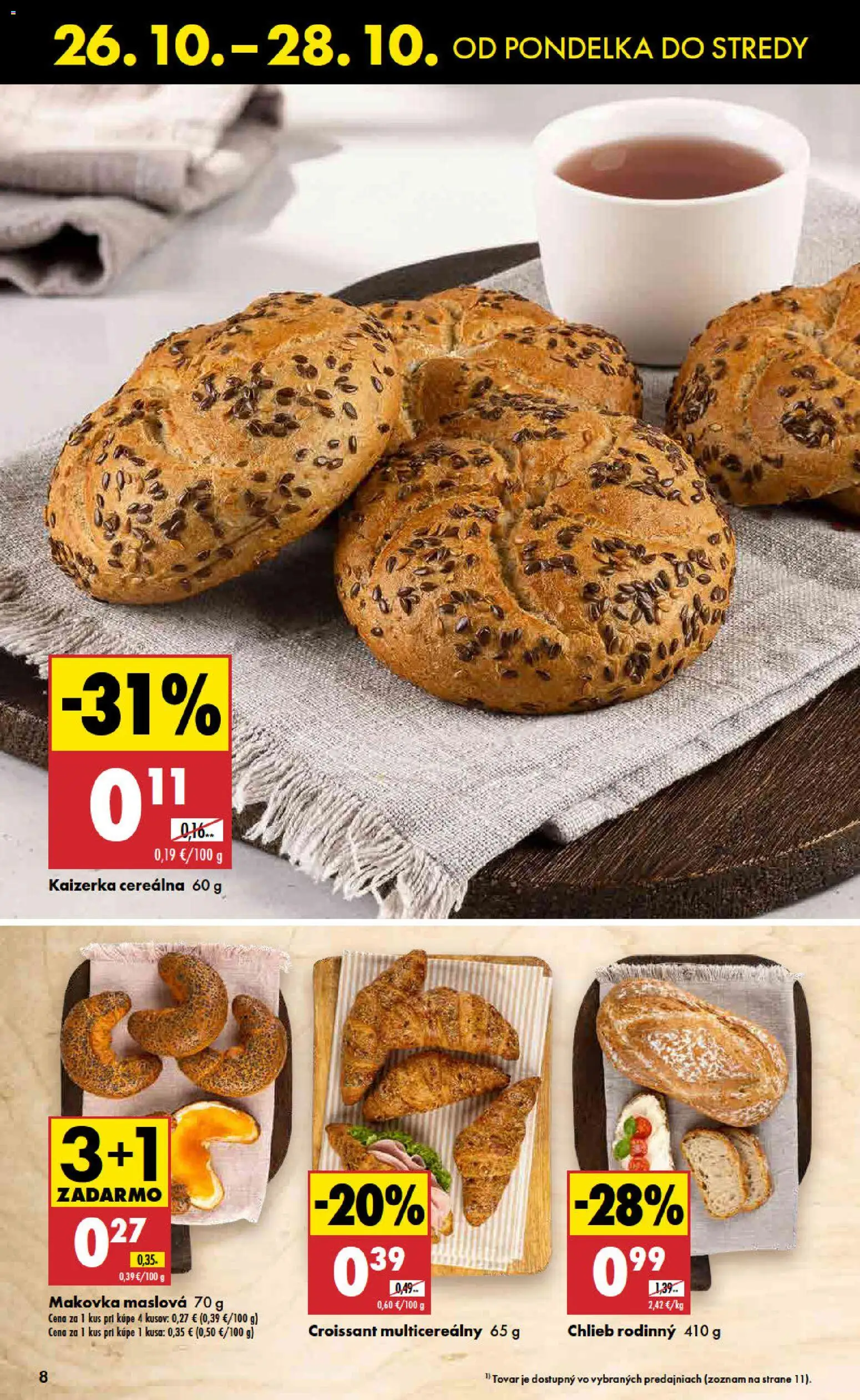 Nové Biedronka akcie – leták je platný od 26.10.2026 | Strana: 8 | Produkty: Chlieb, Croissant, Makovka