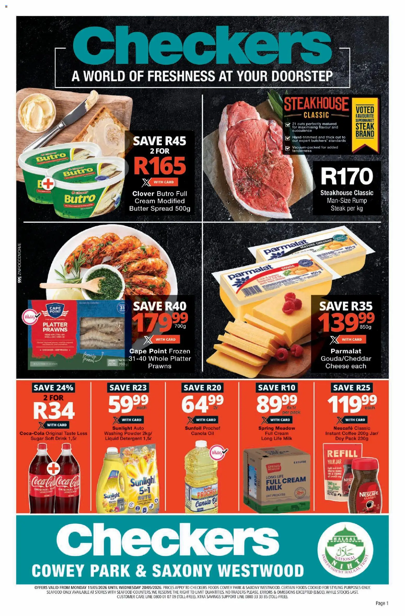 New Checkers catalogue – valid from 11.05.2026 | Page: 1 | Products: Milk, Oil, Powder, Seafood