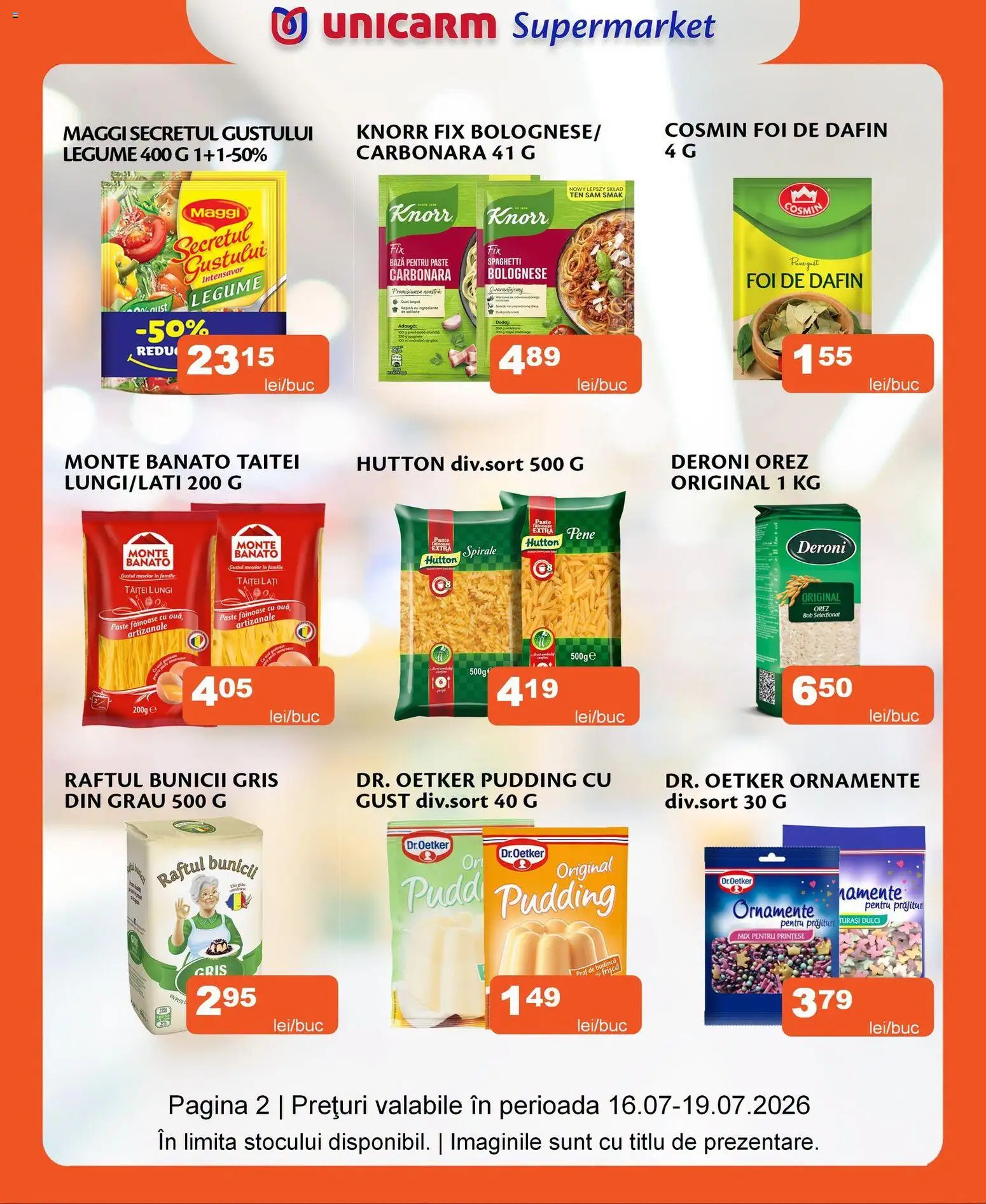 Noul catalog Unicarm – valabil de la 16.07.2026 | Pagină: 2 | Produse: Ouă, Orez, Paste, Legume