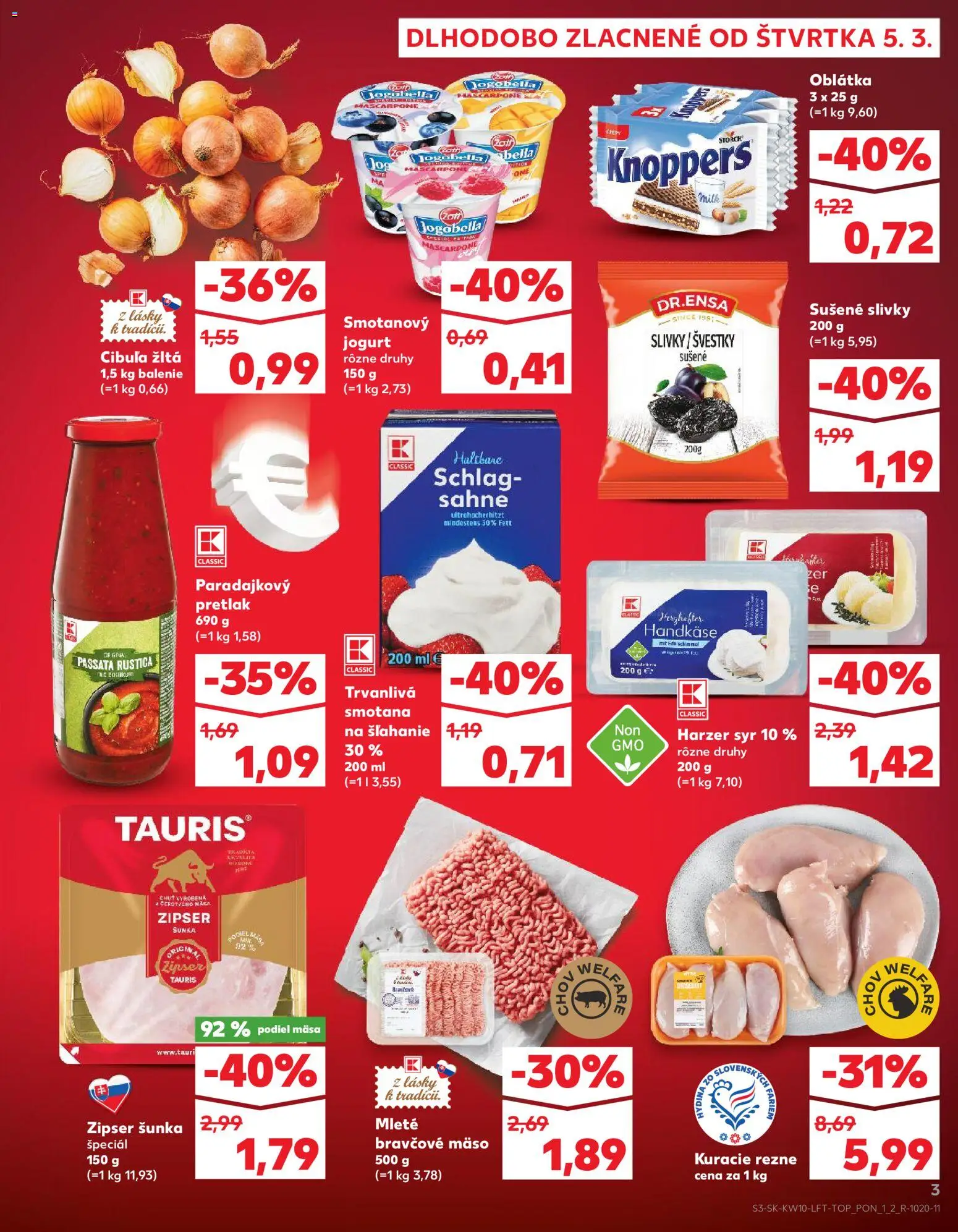 Kaufland SK akciós ujság - amely érvényes a következő dátumtól: 2026.03.05. | Oldal: 3 | Termékek: Knoppers, Jogobella, Bella, Mascarpone