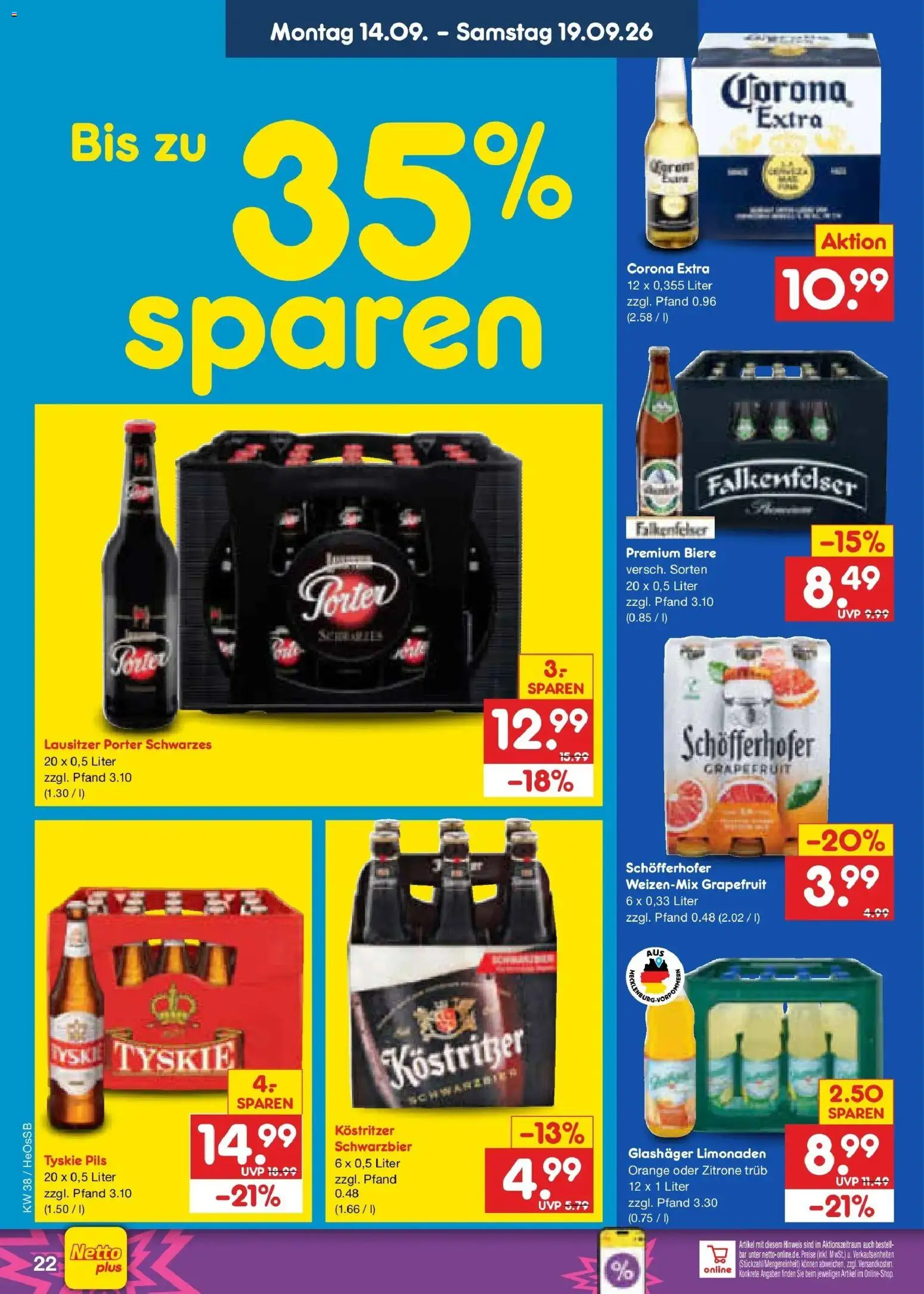 Netto Marken-Discount Prospekt Rostock – gültig ab 14.09.2026 | Seite: 32 | Produkte: Kostritzer, Pils, Grapefruit, Zitrone