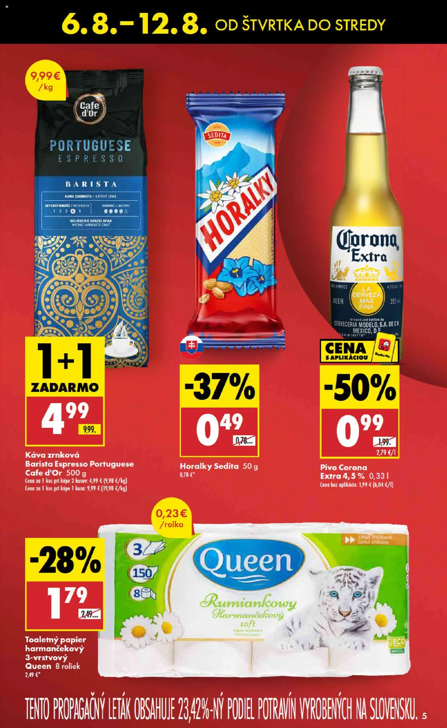 Nové Biedronka akcie – leták je platný od 06.08.2026 | Strana: 5 | Produkty: Pivo, Káva, Barista, Toaletný papier