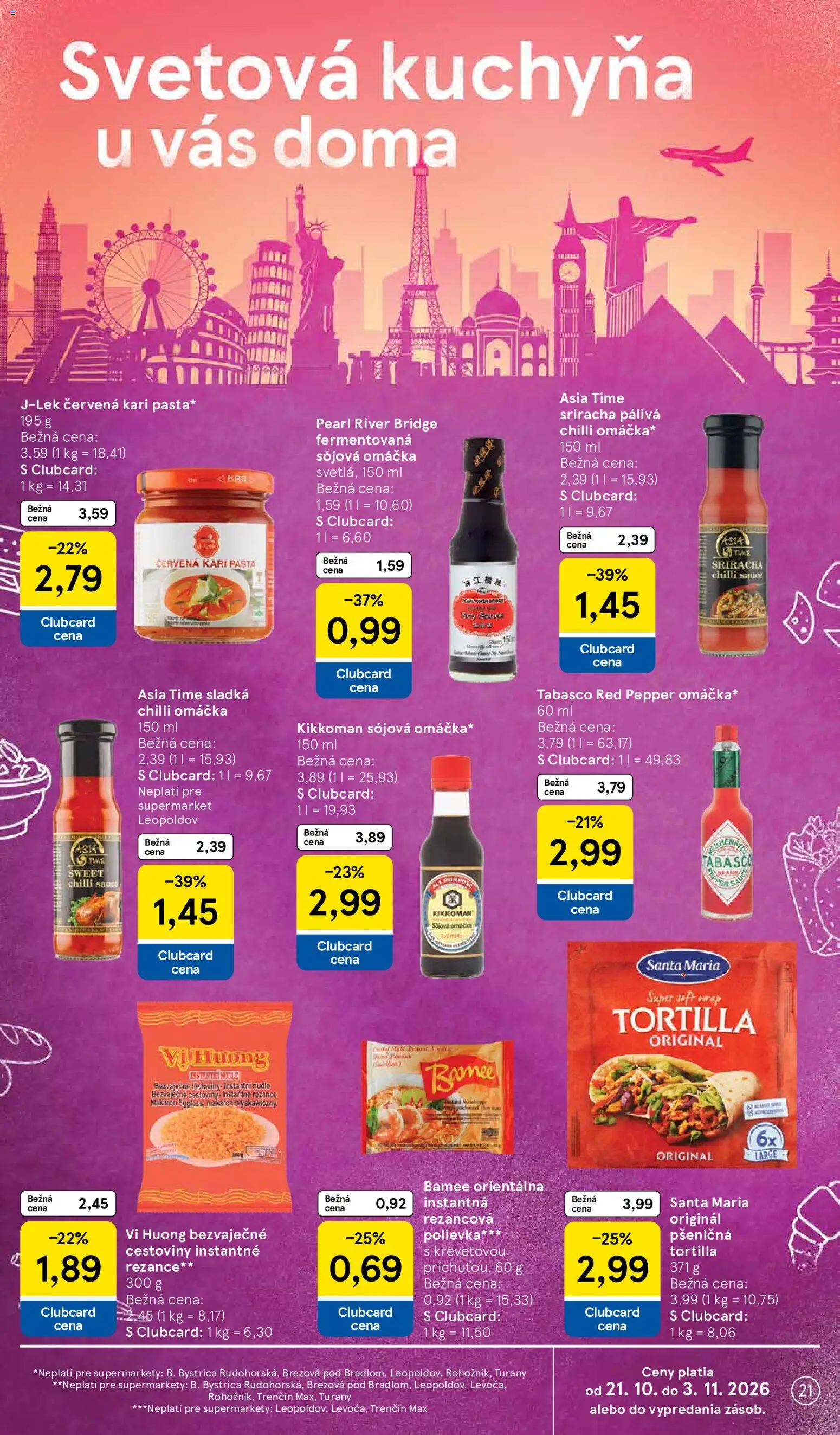 Nové Tesco akcie – leták je platný od 28.10.2026 | Strana: 21 | Produkty: Kuchyňa, Rezance, Omáčka