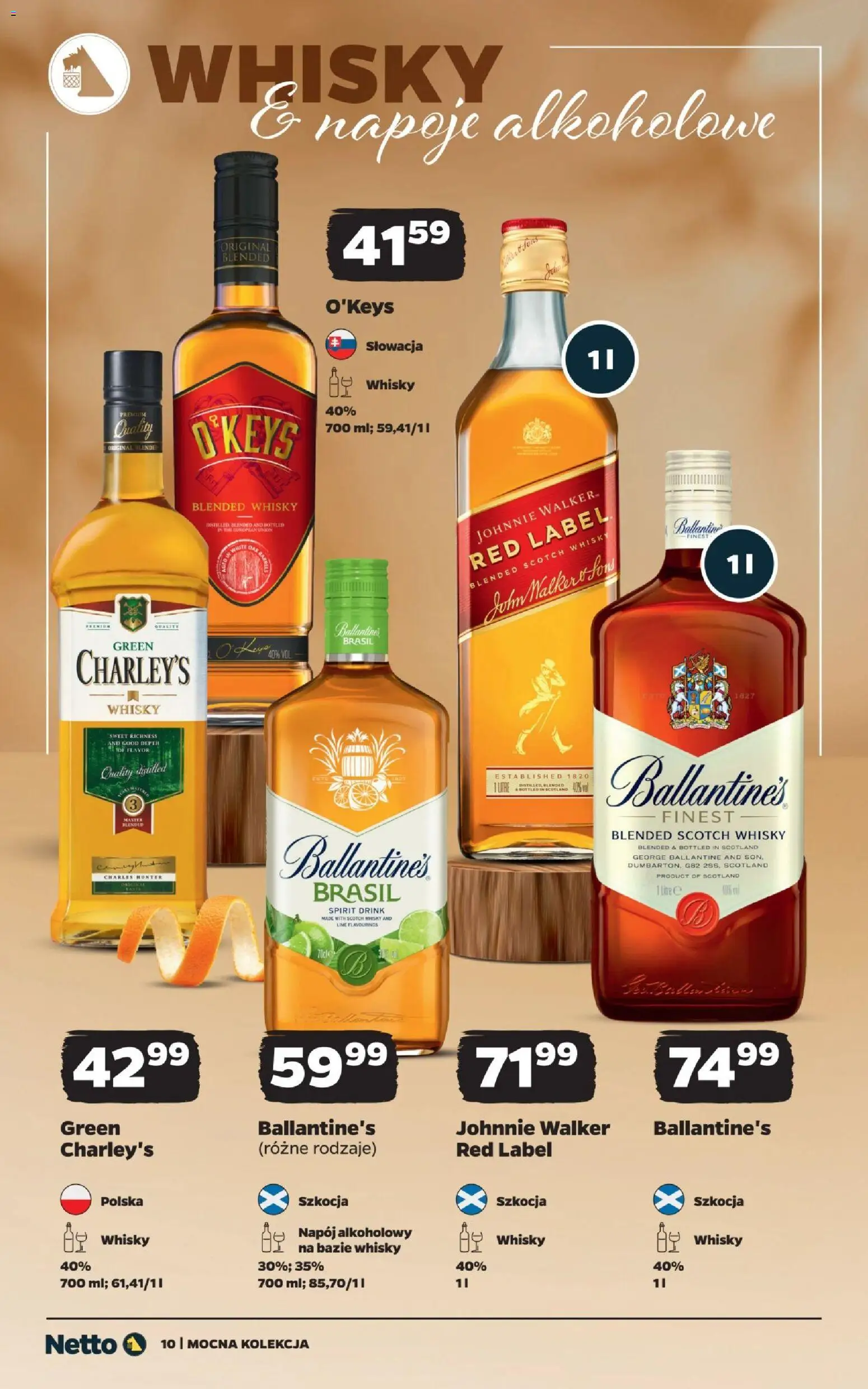 Netto gazetka - Mocne alkohole od 12.10.2026 | Strona: 10 | Produkty: Napoje, Red label, Ballantines, Whisky Ballantines