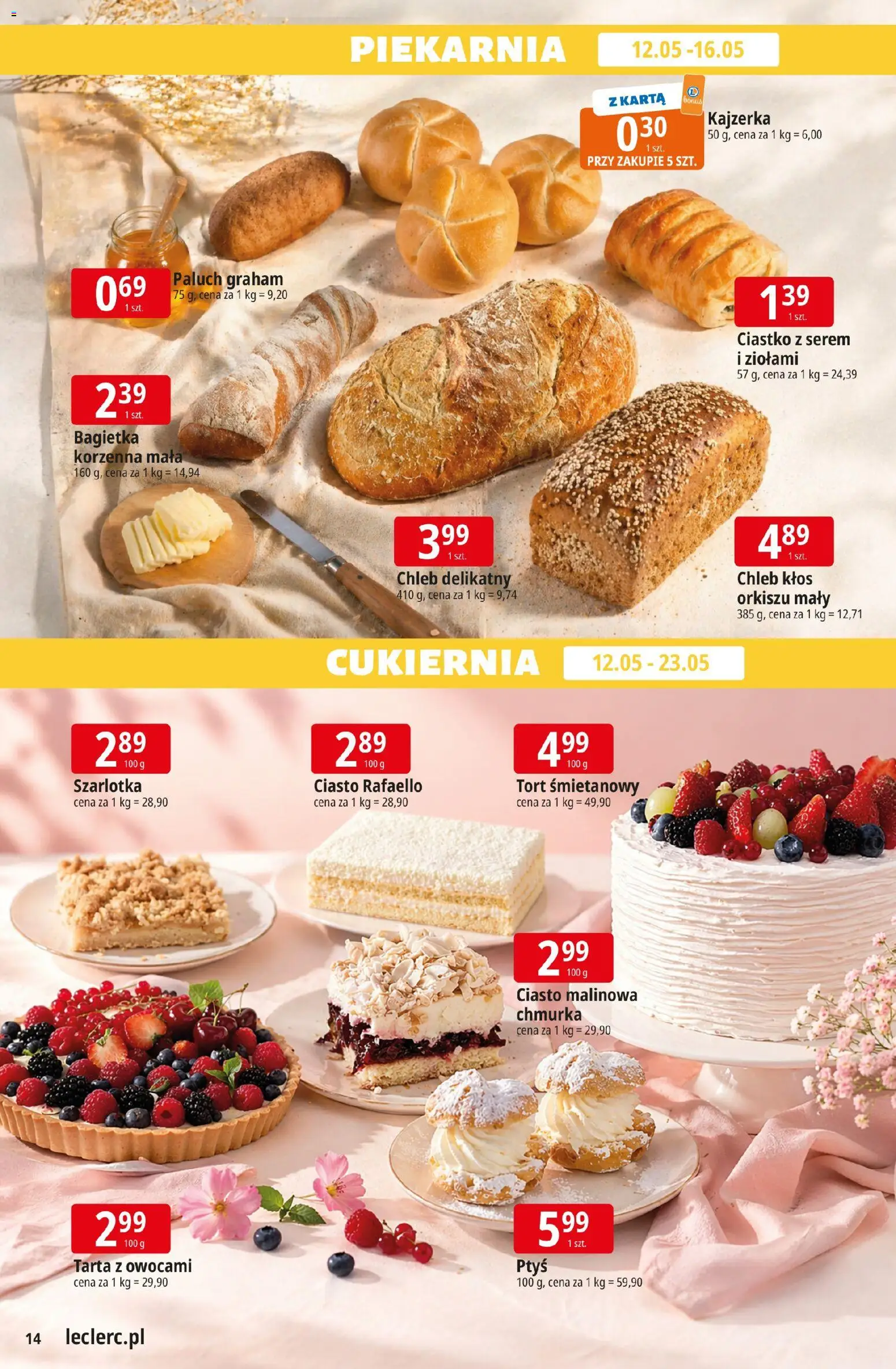 E.Leclerc gazetka - Zielona Góra od 12.05.2026 | Strona: 14 | Produkty: Karta, Ciasto, Tort, Bagietka