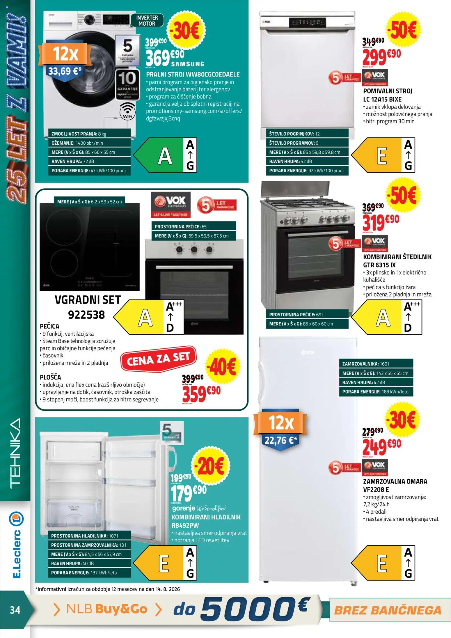 Novi E.leclerc katalog ponudbe – veljaven od 26.08.2026 | Stran: 34 | Izdelki: Hladilnik, Pecica, Omara, Časovnik