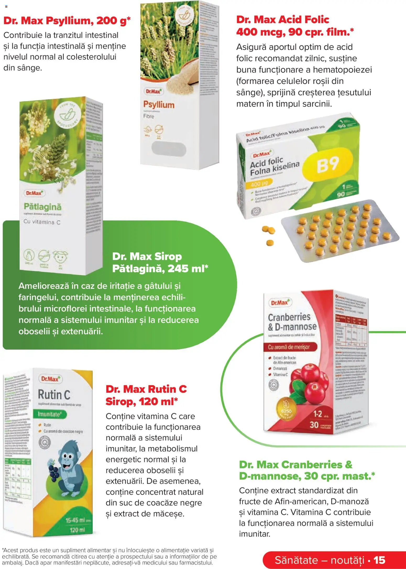 Noul catalog Dr.Max – valabil de la 01.09.2026 | Pagină: 15 | Produse: Suc, Roșii, Sirop, Fructe