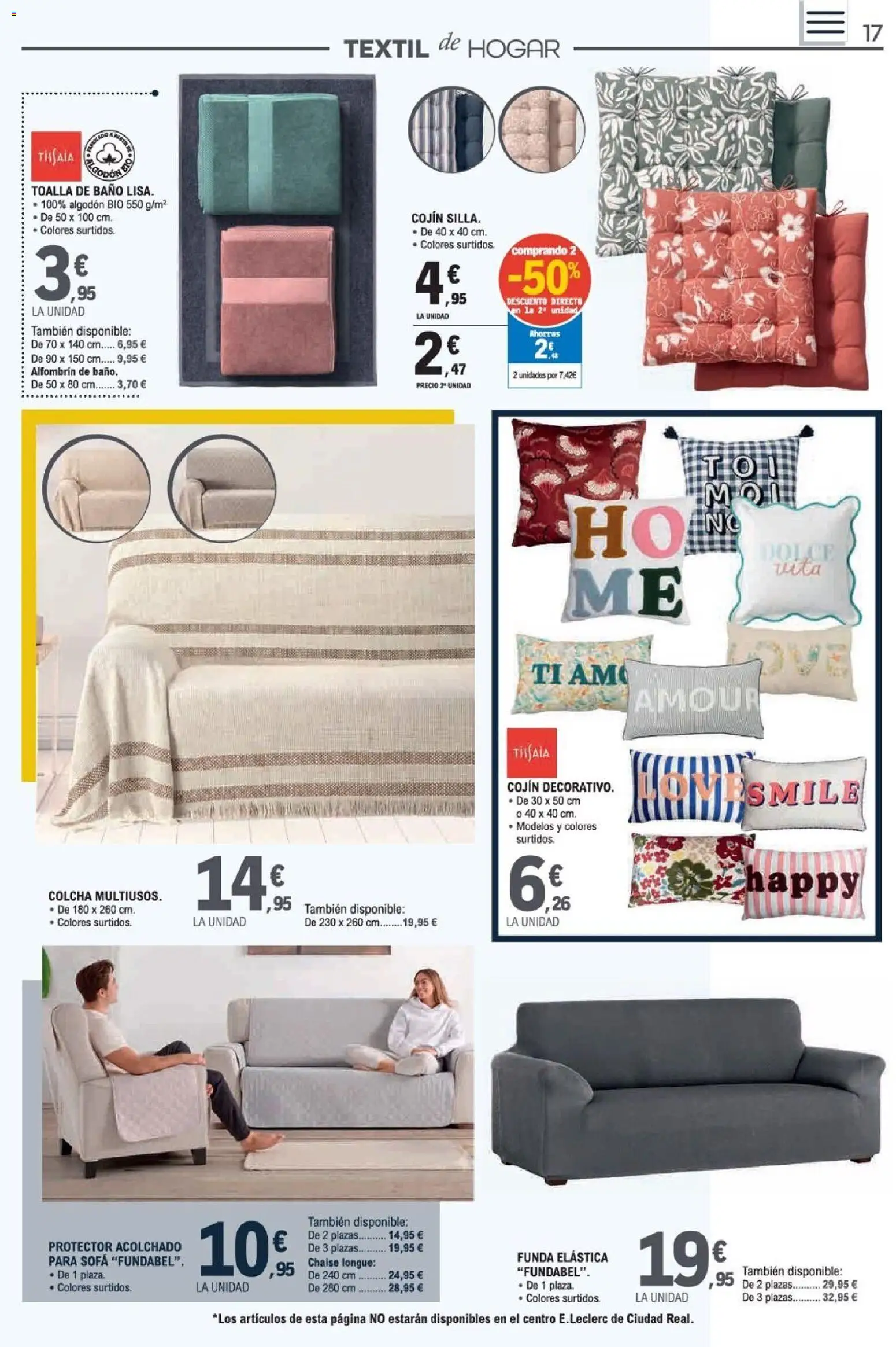 E.Leclerc Ciudad Real │ válido desde el 31/08/2026 | Página: 17 | Productos: Toalla de baño, Algodón, Colcha, Baño