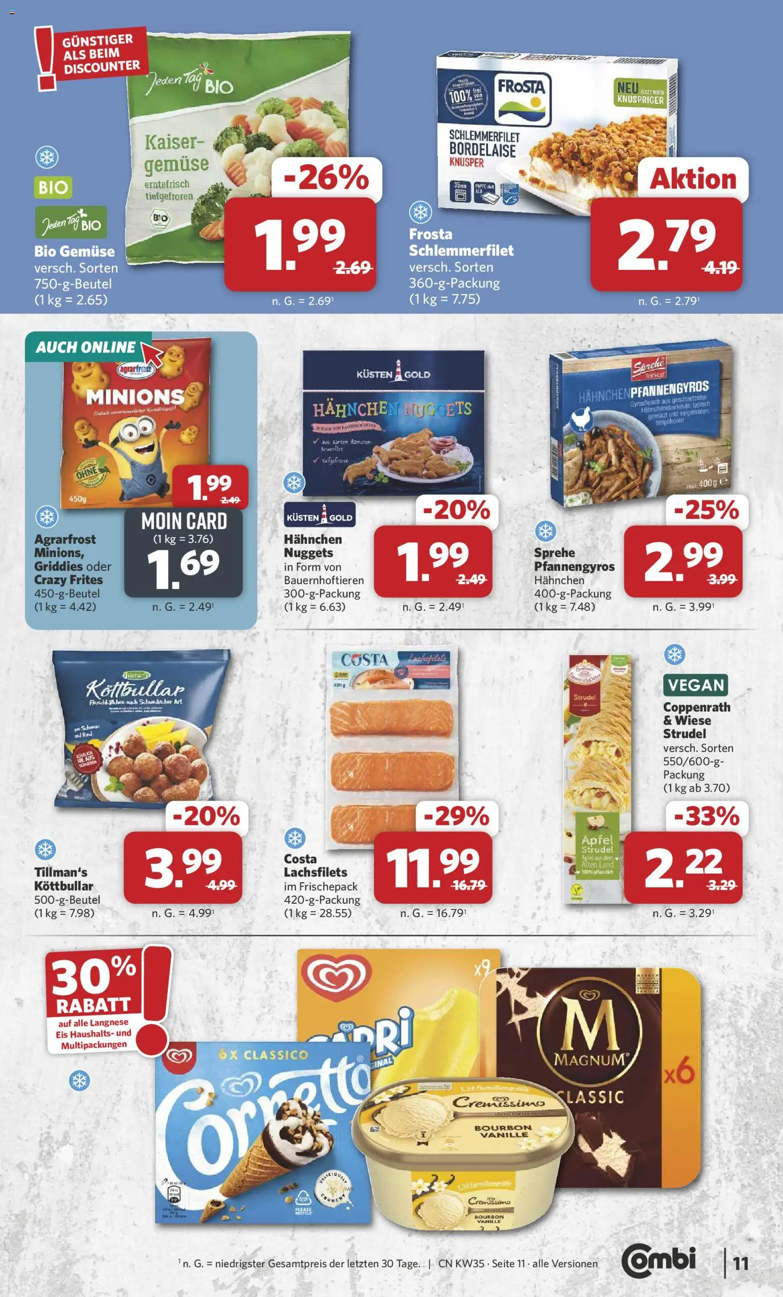 Combi Prospekt – gültig ab 24.08.2026 | Seite: 13 | Produkte: Cremissimo, Frosta, Bourbon, Eis