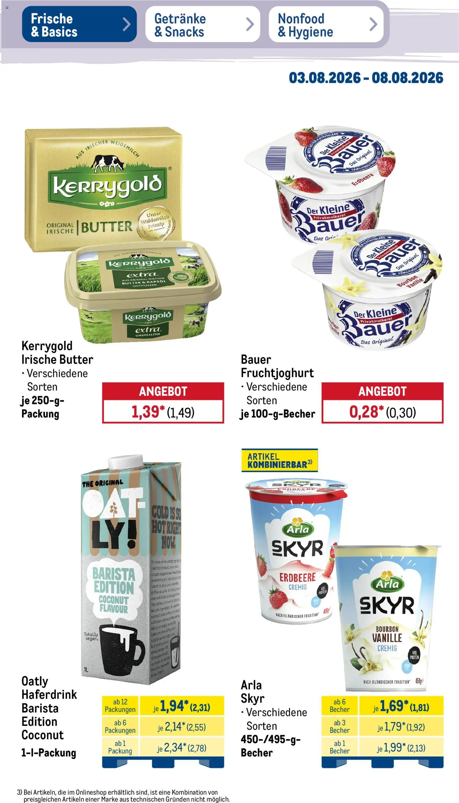 Metro Non Food & Hygiene – gültig ab 03.08.2026 | Seite: 44 | Produkte: Fruchtjoghurt, Haferdrink, Oatly, Bourbon