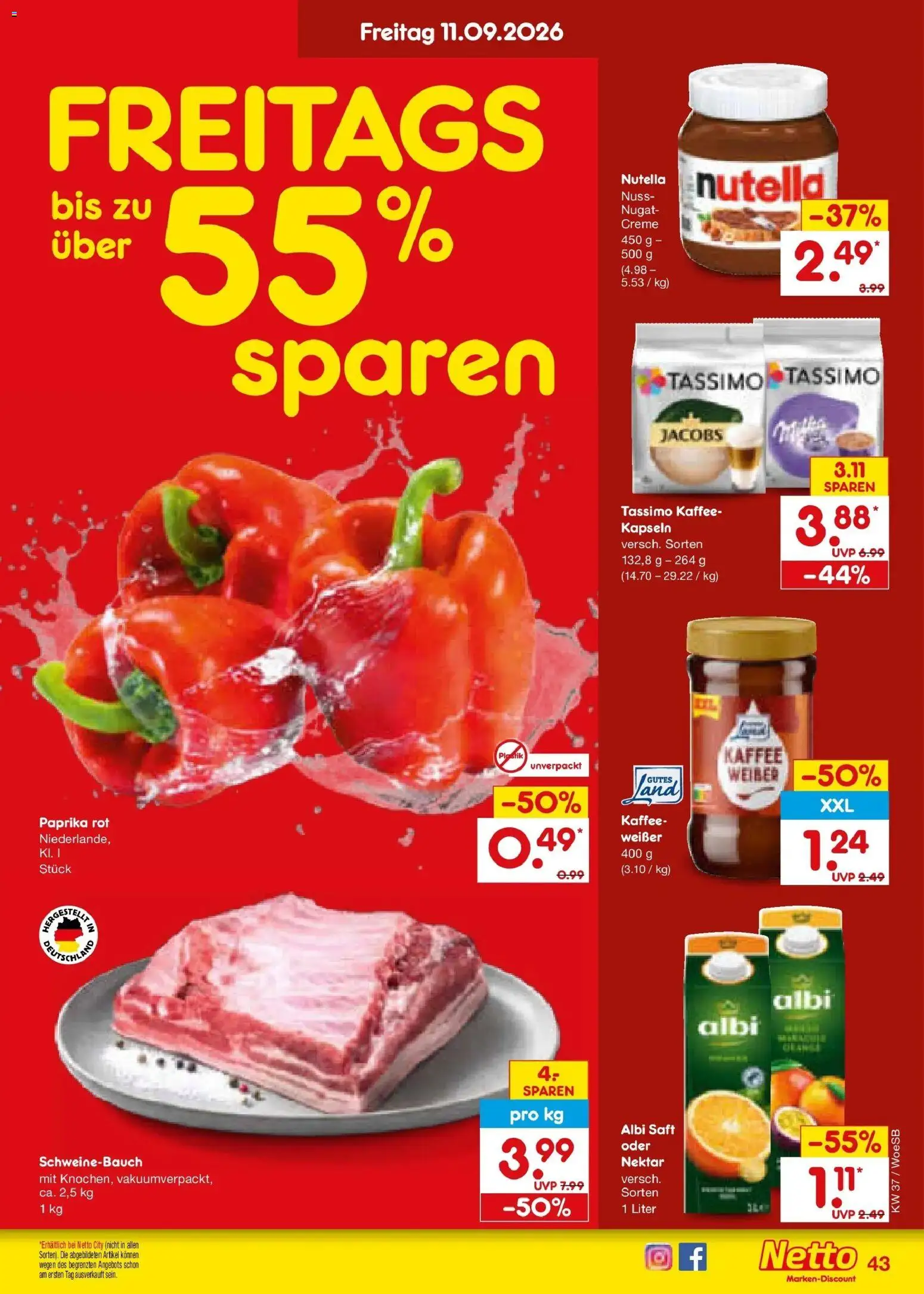 Netto Marken-Discount Prospekt Gemmingen – gültig ab 07.09.2026 | Seite: 61 | Produkte: Kaffee, Schweinebauch, Paprika rot, Paprika
