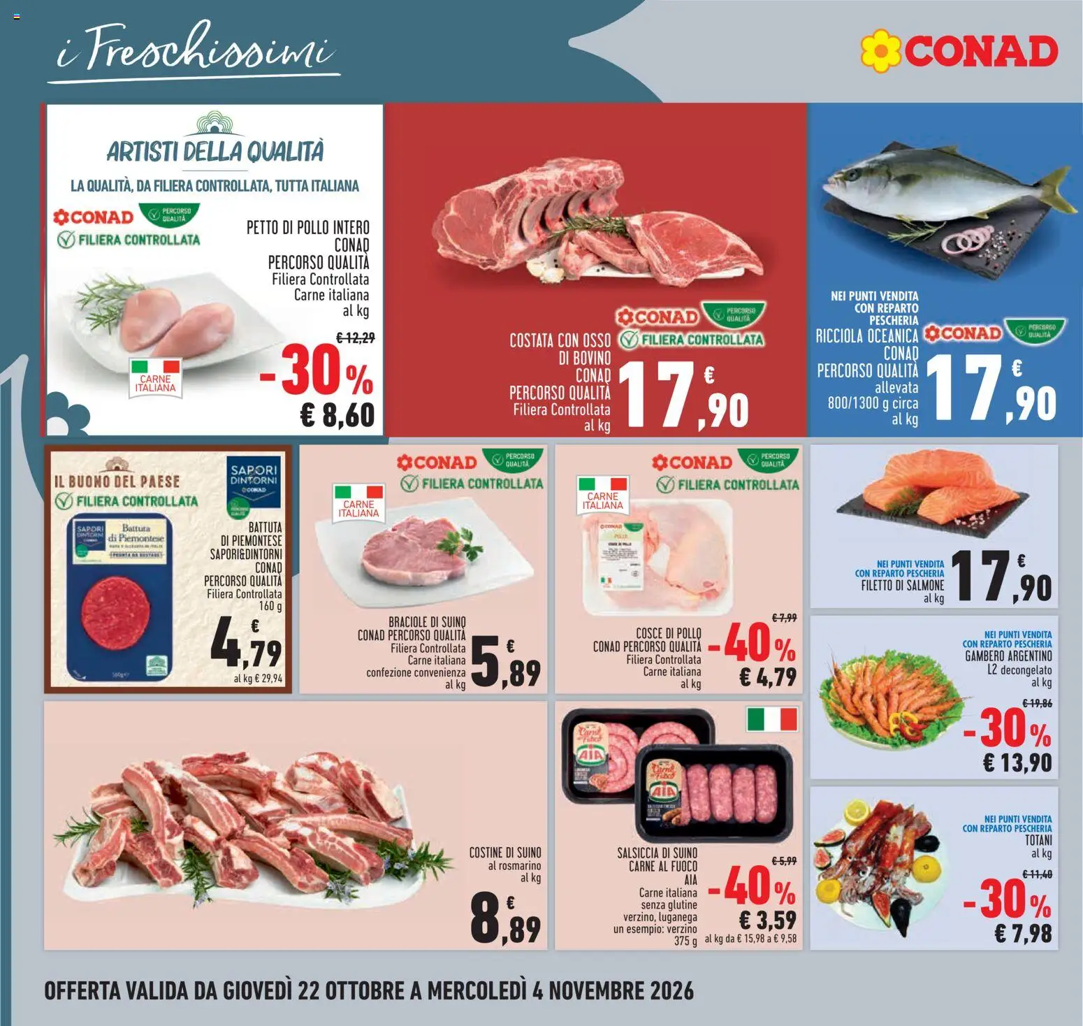 Volantino Conad del 22/10/2026 | Pagina: 10 | Prodotti: Bovino, Rosmarino, Salmone, Salsiccia