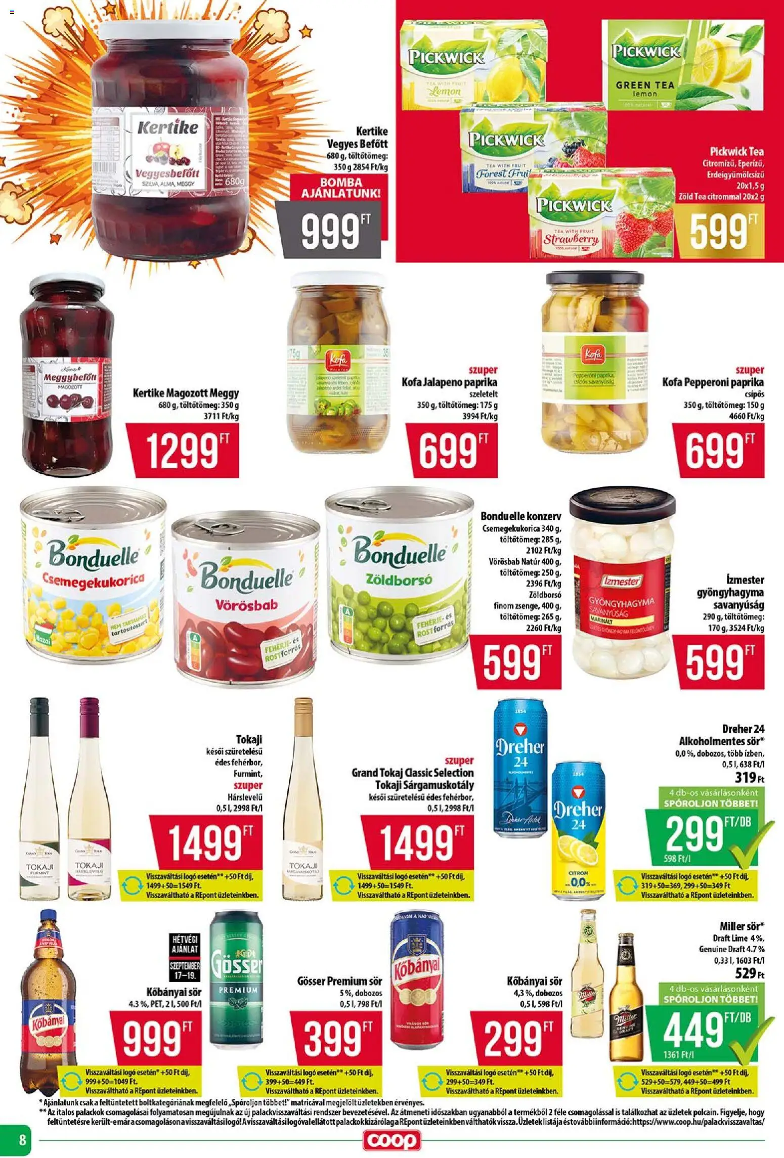 COOP akciós ujság - amely érvényes a következő dátumtól: 2026.09.17. | Oldal: 8 | Termékek: Lime, Zöld tea, Tea, Savanyúság