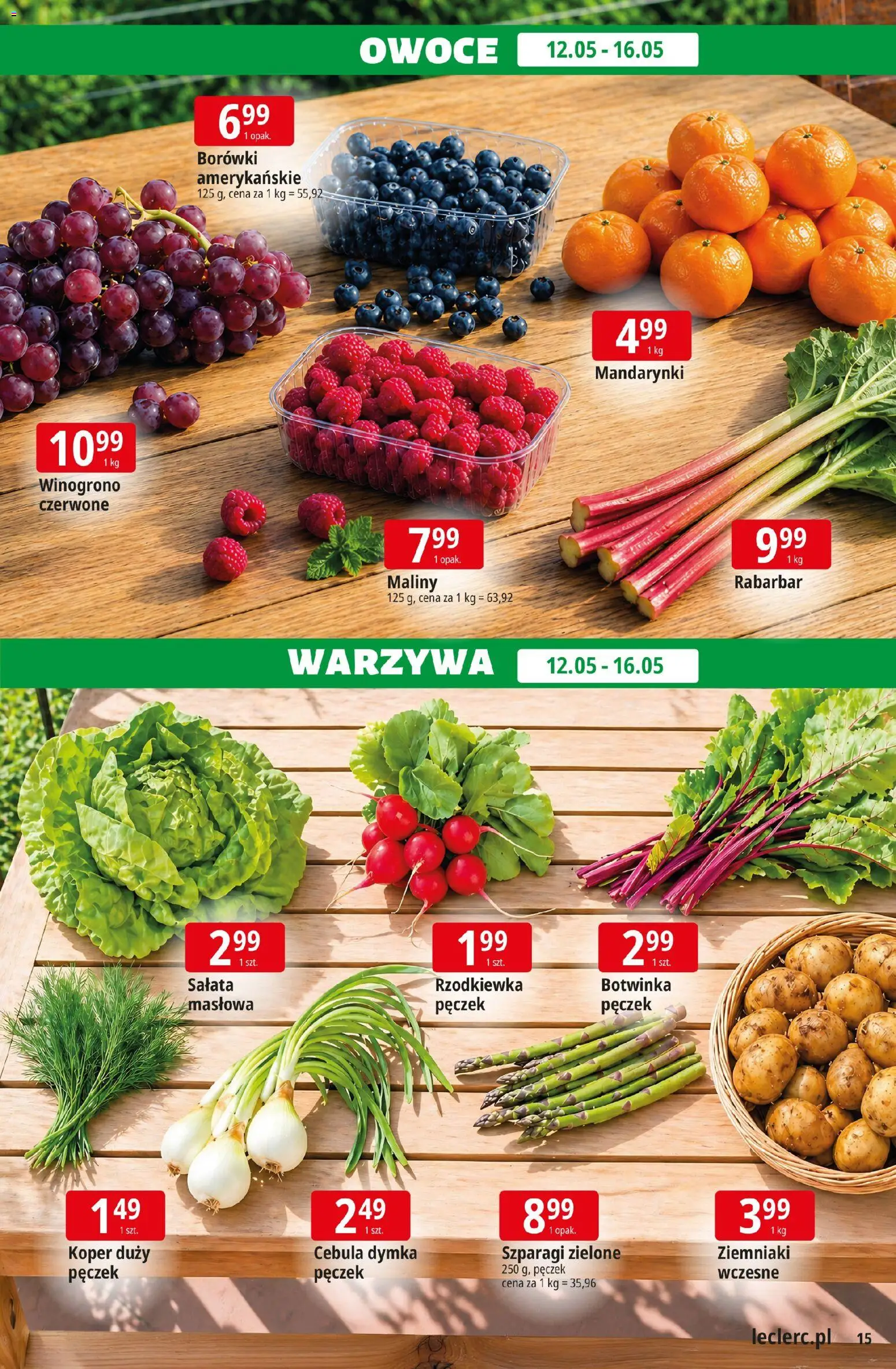 E.Leclerc gazetka - Tychy od 12.05.2026 | Strona: 15 | Produkty: Winogrono, Botwinka, Warzywa, Owoce