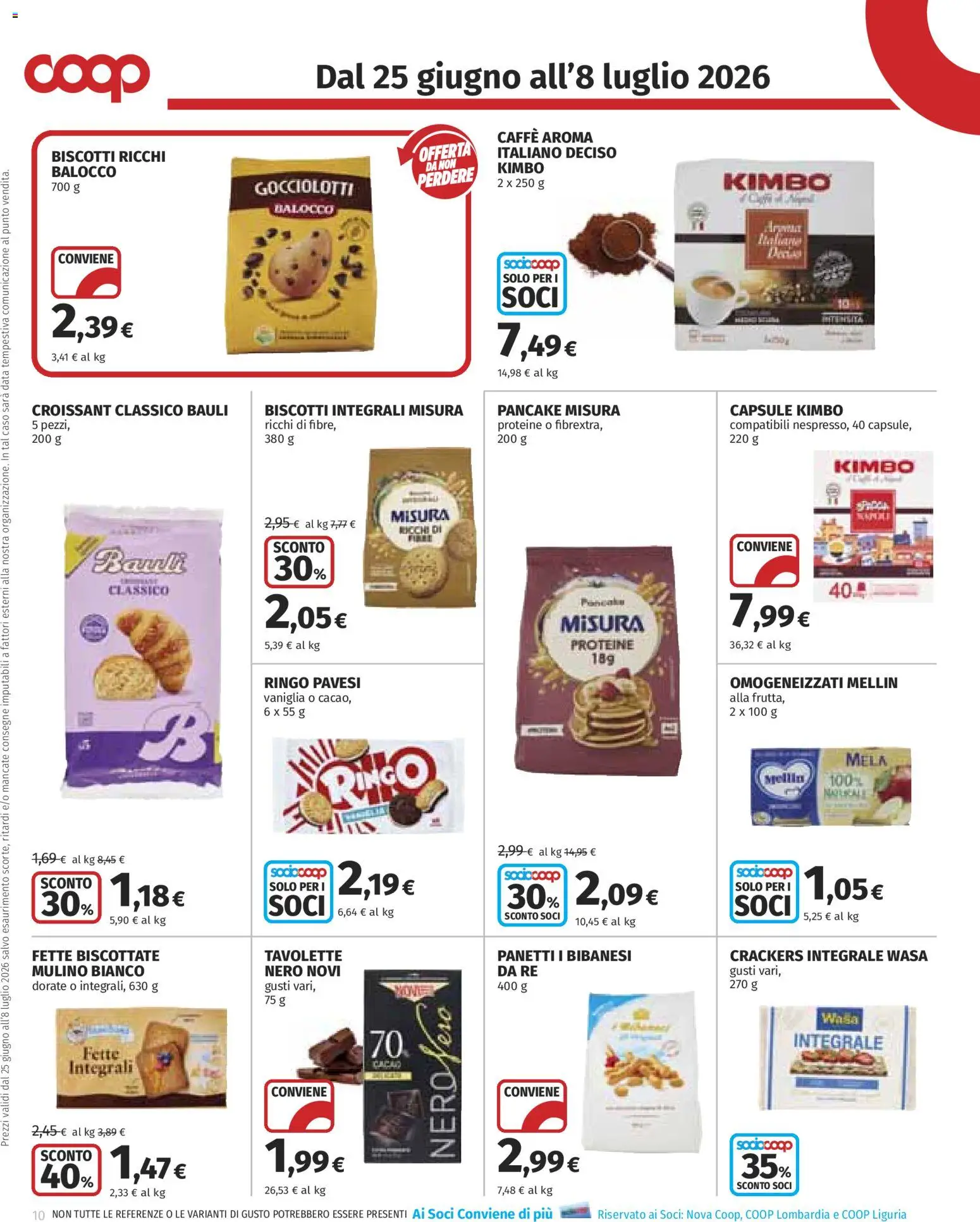 Volantino COOP del 25/06/2026 | Pagina: 10 | Prodotti: Caffè, Biscotti, Crackers, Croissant