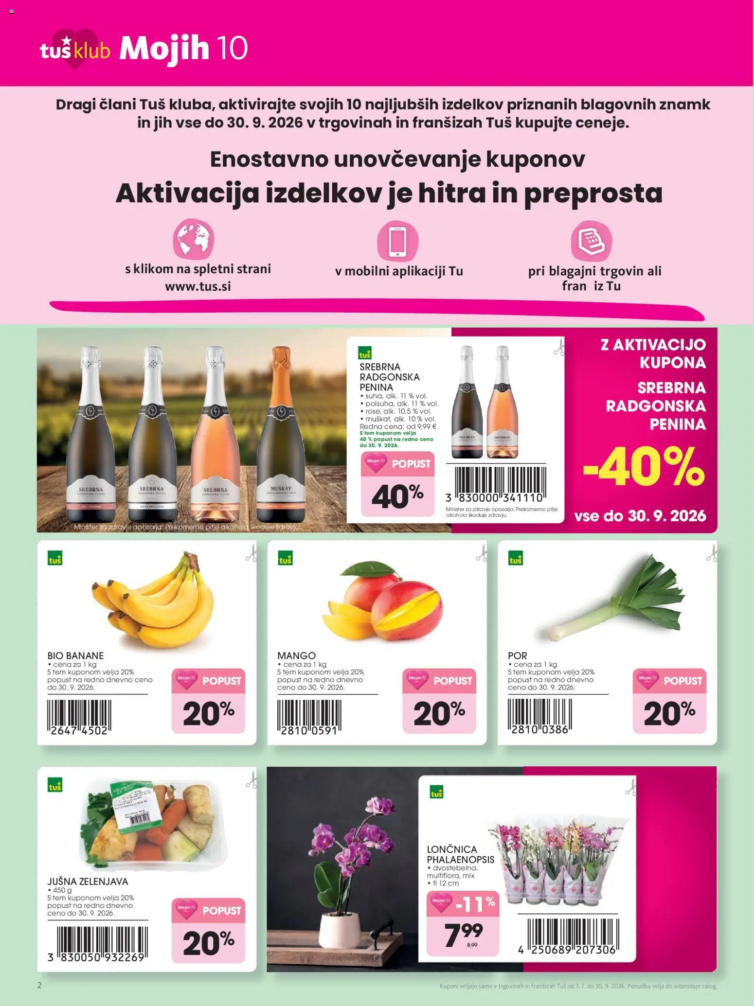 Novi Tuš katalog ponudbe – veljaven od 03.07.2026 | Stran: 2 | Izdelki: Penina, Banane, Zelenjava, Mango
