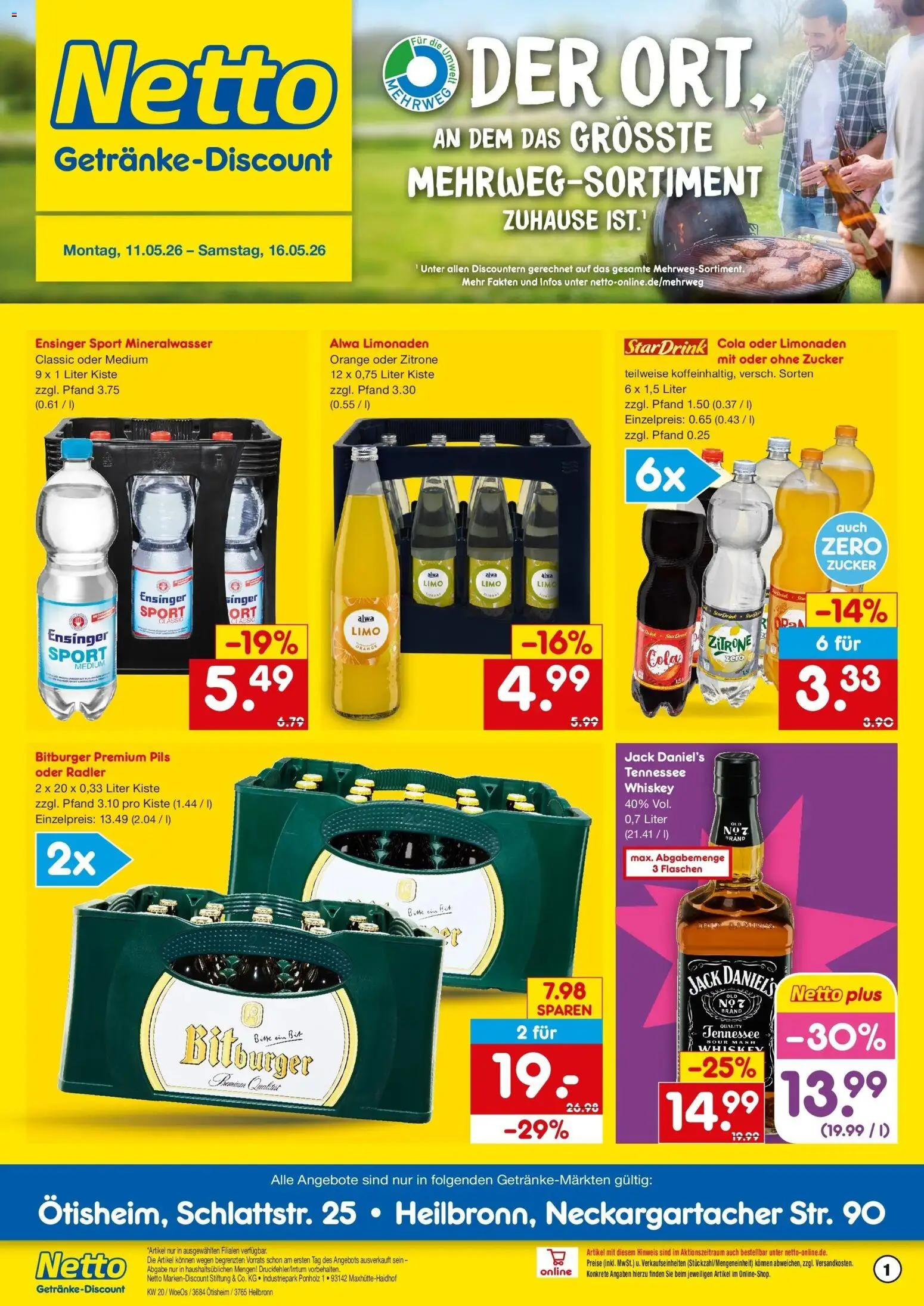 Netto Marken-Discount Prospekt Heilbronn	 – gültig ab 10.05.2026 | Seite: 1 | Produkte: Jack Daniel's, Radler, Zitrone, Whiskey
