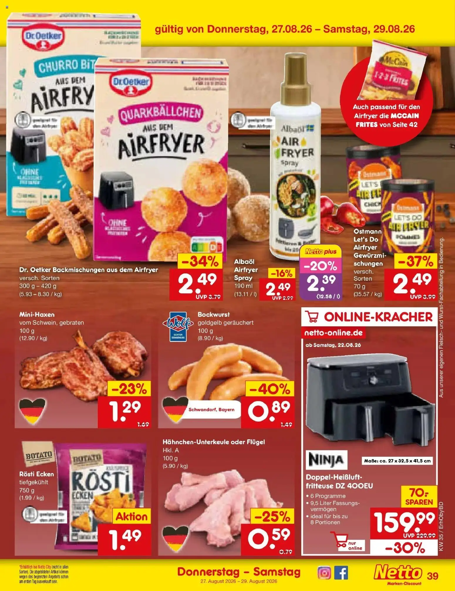 Netto Marken-Discount Prospekt Velden (ab 24.08.2026) » Angebote | Seite: 53 | Produkte: Bockwurst, McCain, Fritteuse, Fleisch