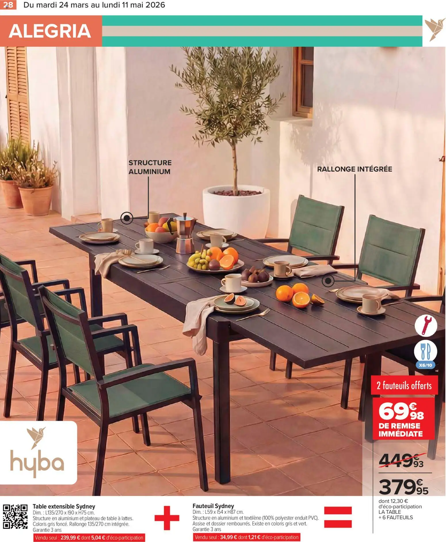 {H1} | Page: 28 | Produits: Plateau, Table extensible, Fauteuil, Table