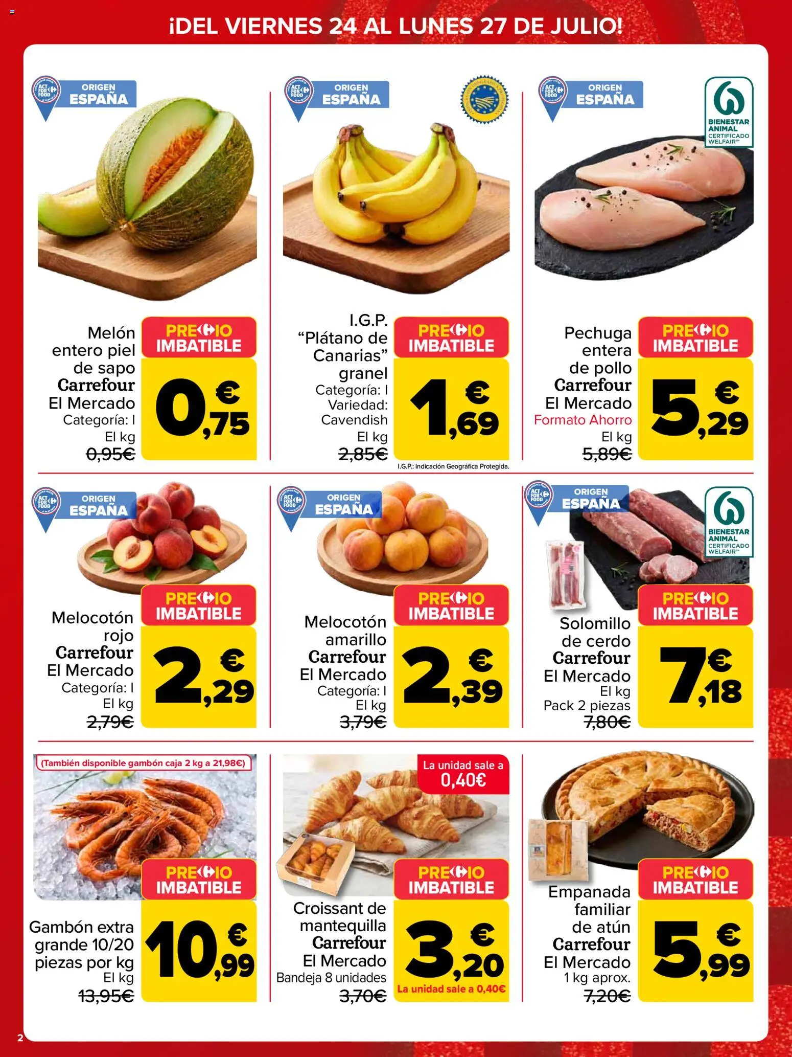 Carrefour Precio Imbatible │ válido desde el 24/07/2026 | Página: 2 | Productos: Solomillo de cerdo, Cerdo, Melocotón rojo, Melocotón amarillo