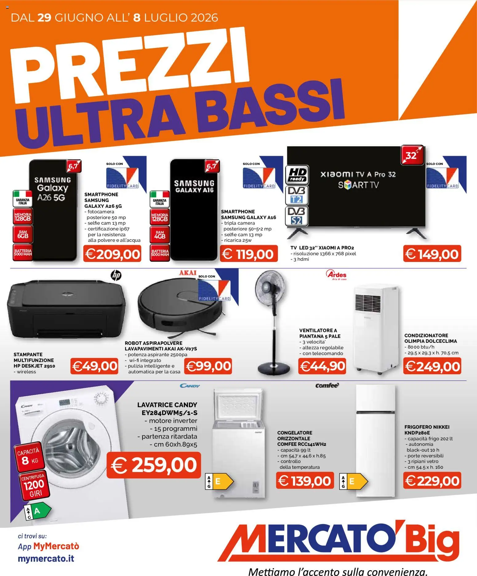 Volantino Mercatò del 29/06/2026 | Pagina: 1 | Prodotti: smart TV, Congelatore, Robot, Samsung