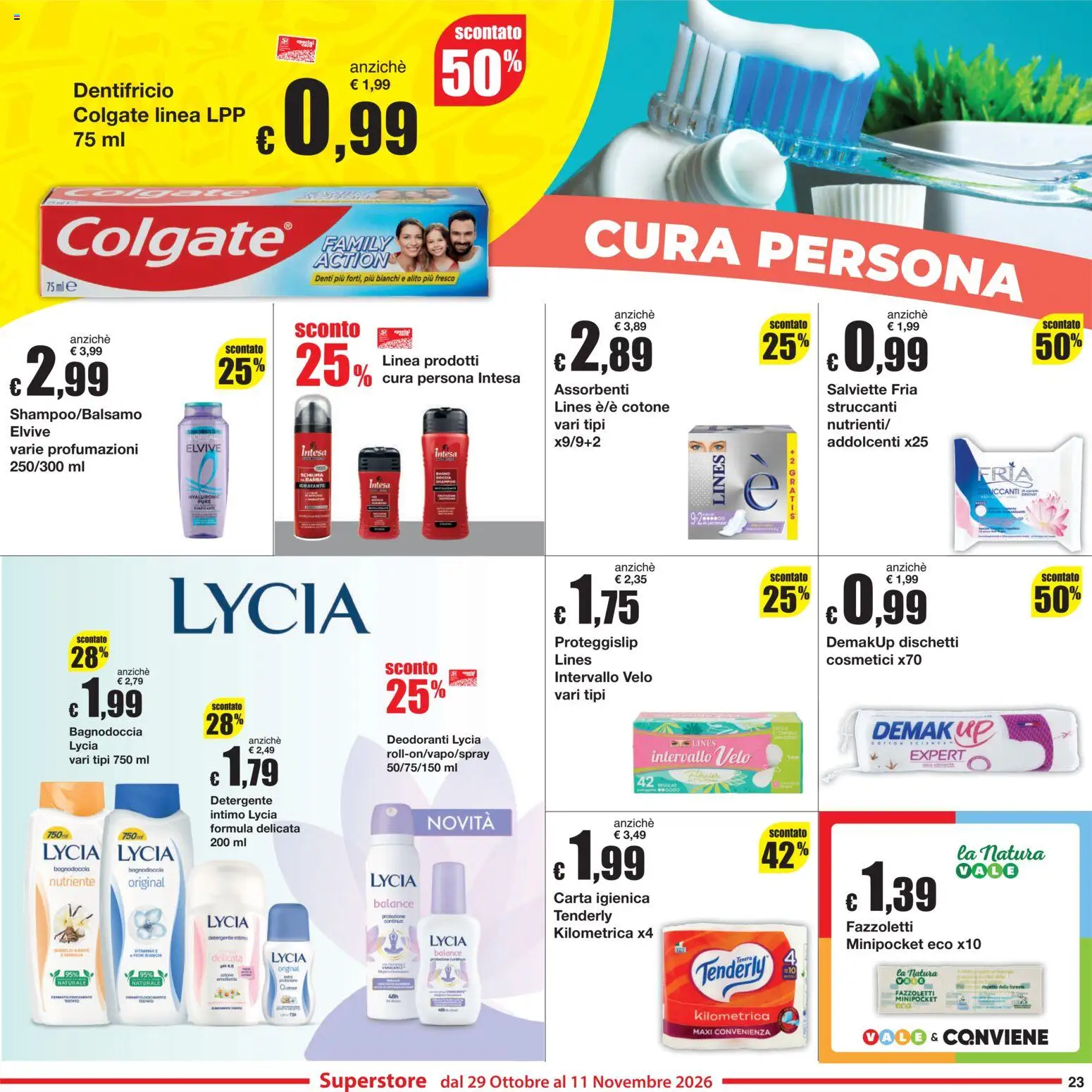 Volantino Sì con Te del 29/10/2026 | Pagina: 23 | Prodotti: Carta igienica, Detergente, Intimo, Assorbenti