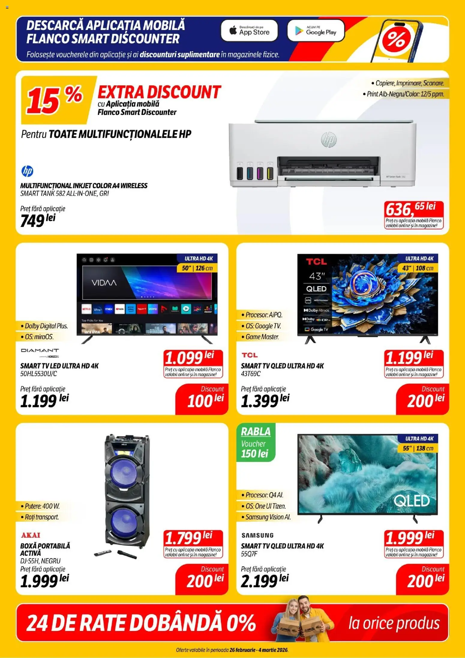 Noul catalog Flanco – valabil de la 26.02.2026 | Pagină: 4 | Produse: Top, LED, Boxă portabilă, Smart TV