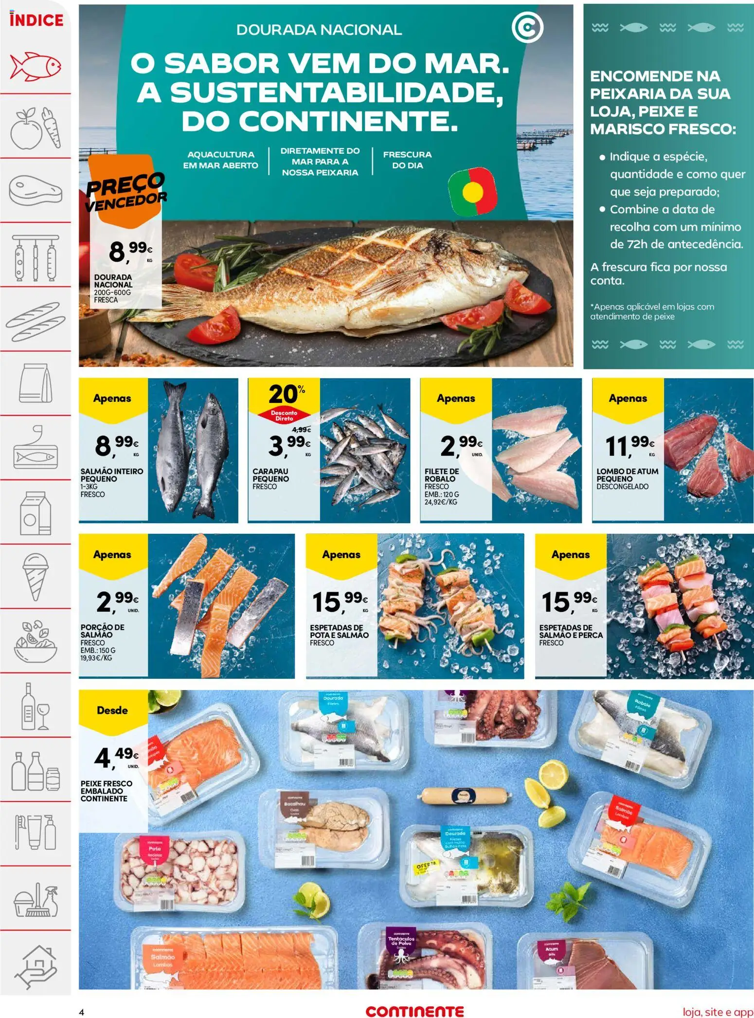 Continente folheto │ válido de 11/08/2026 | Página: 4 | Produtos: Dourada, Salmão, Lombo, Filete