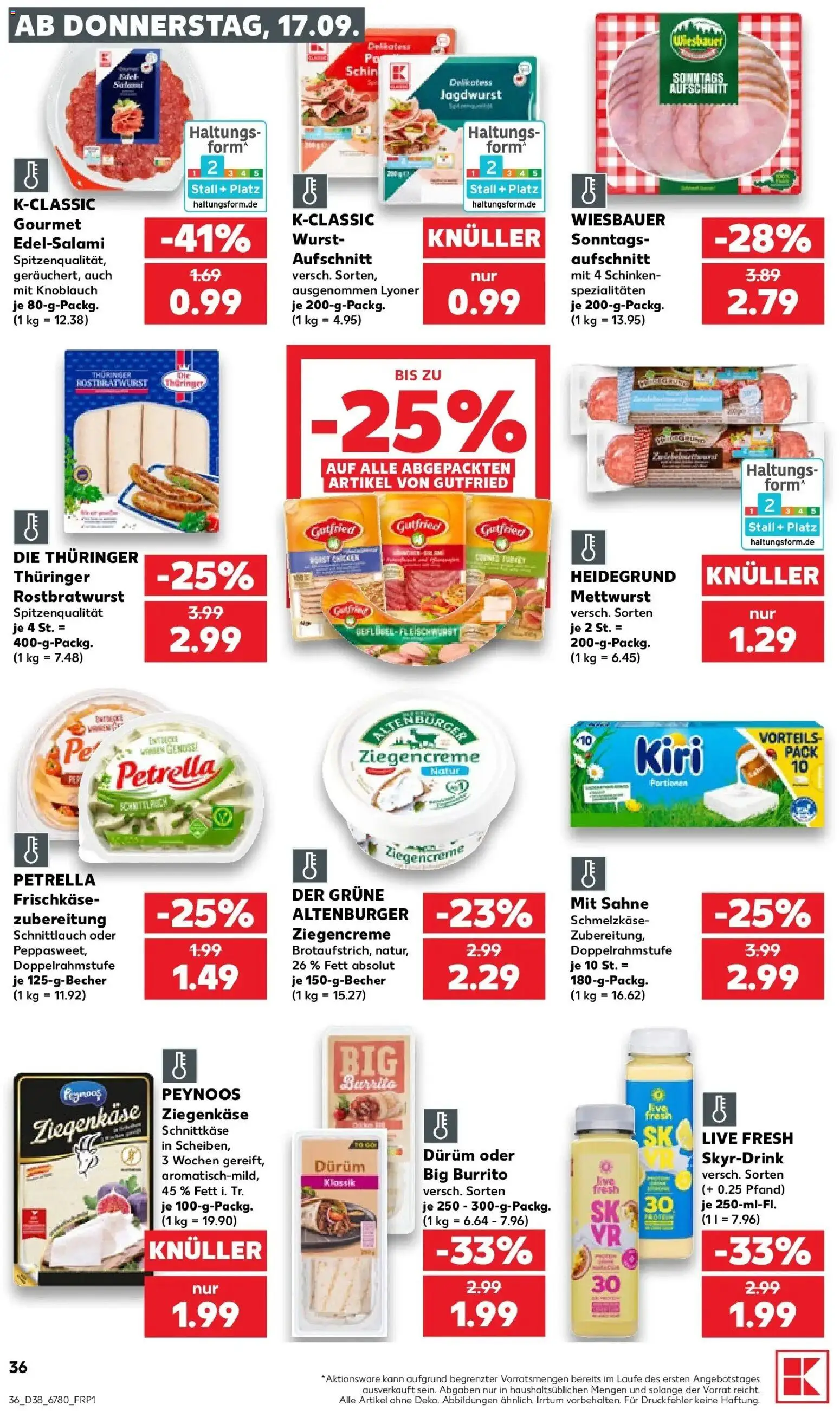 Prospekt Kaufland ab 14.09.2026 » Angebote Online zum Blättern | Seite: 48 | Produkte: Ziegenkäse, Burrata, Schinken, Sahne