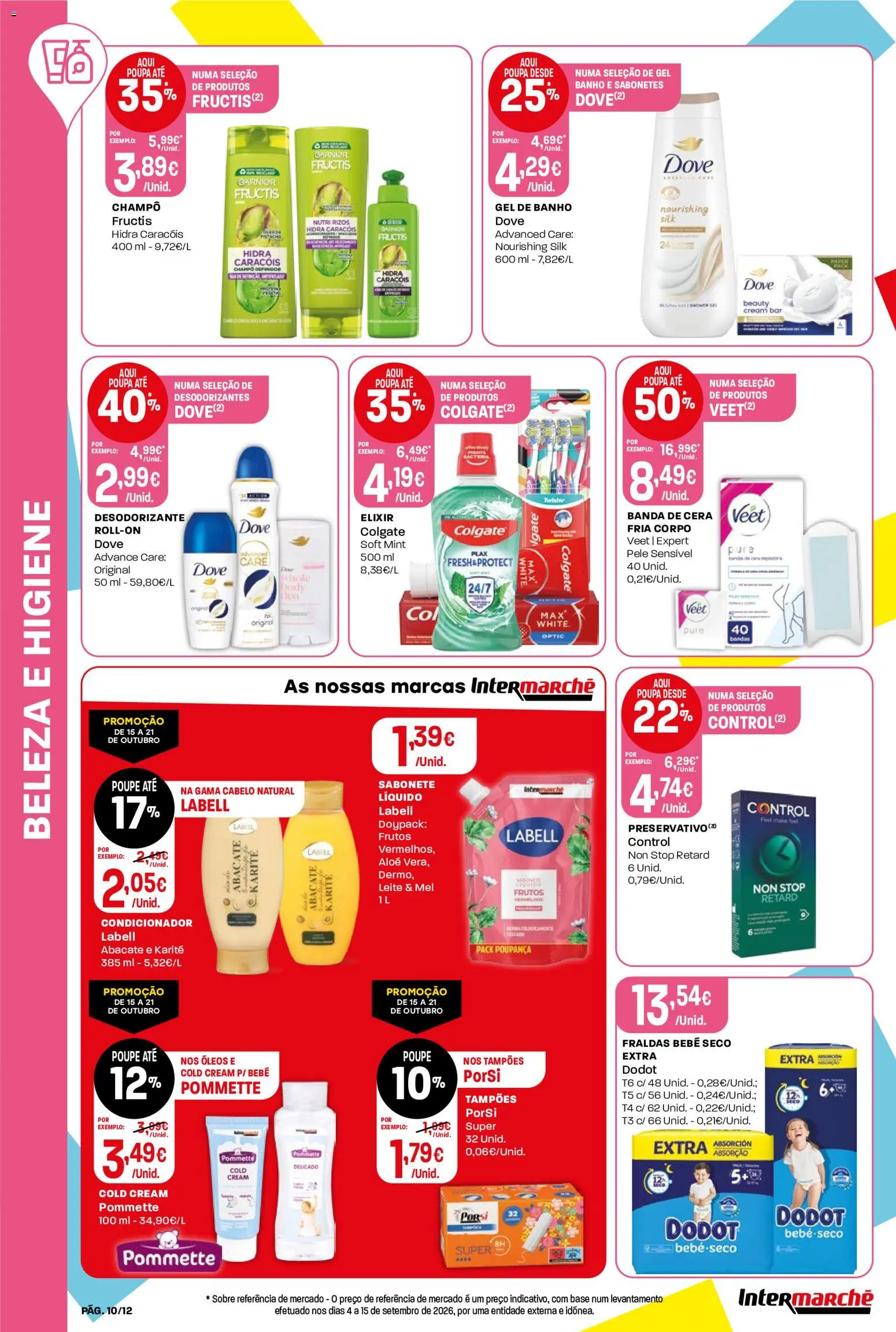 Intermarché folheto Mini │ válido de 15/10/2026 | Página: 10 | Produtos: Fraldas, Condicionador, Gel de banho, Sabonete