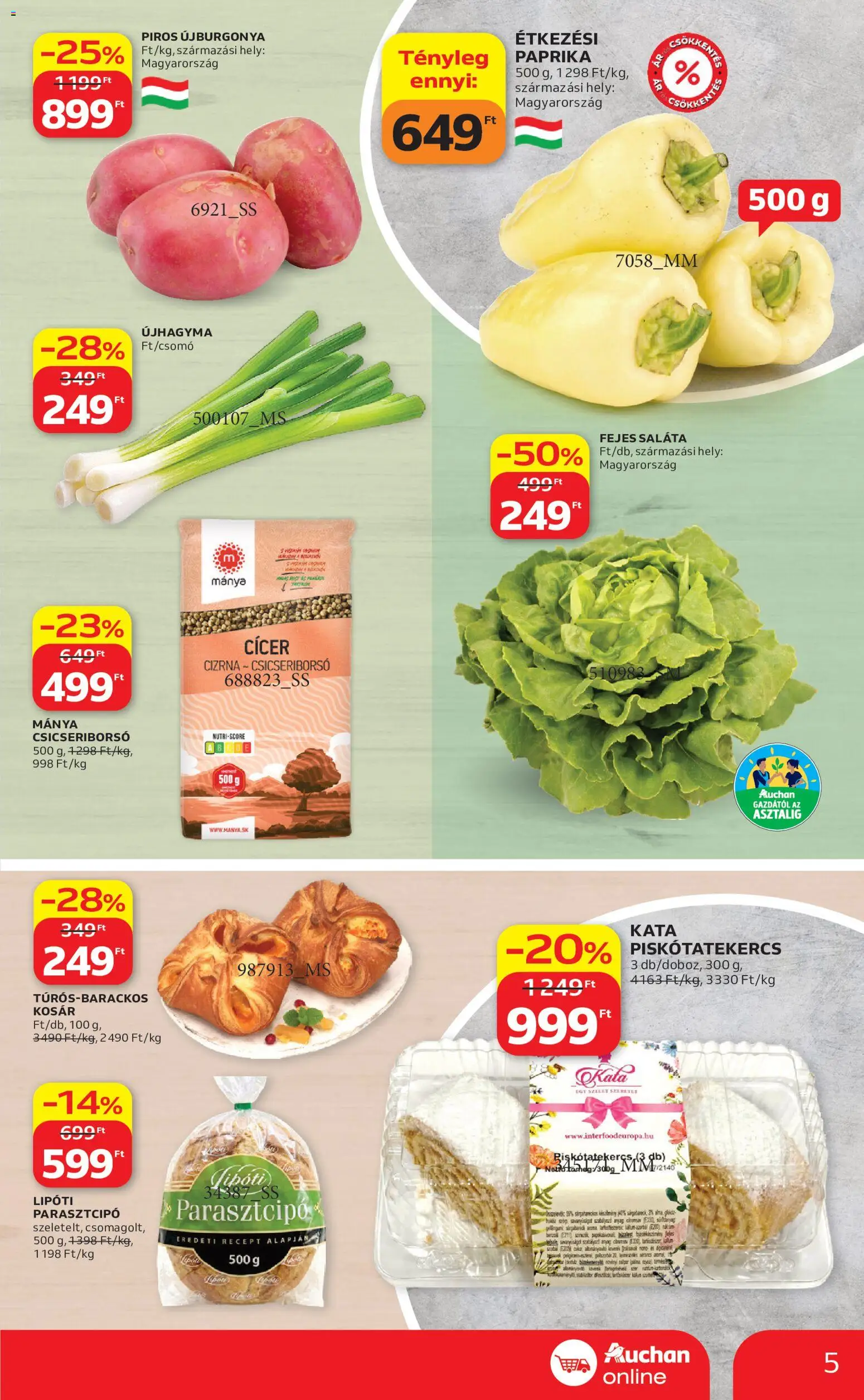 Auchan akciós ujság - amely érvényes a következő dátumtól: 07.05.2026 | Oldal: 5 | Termékek: Csicseriborsó, Kosár, Saláta