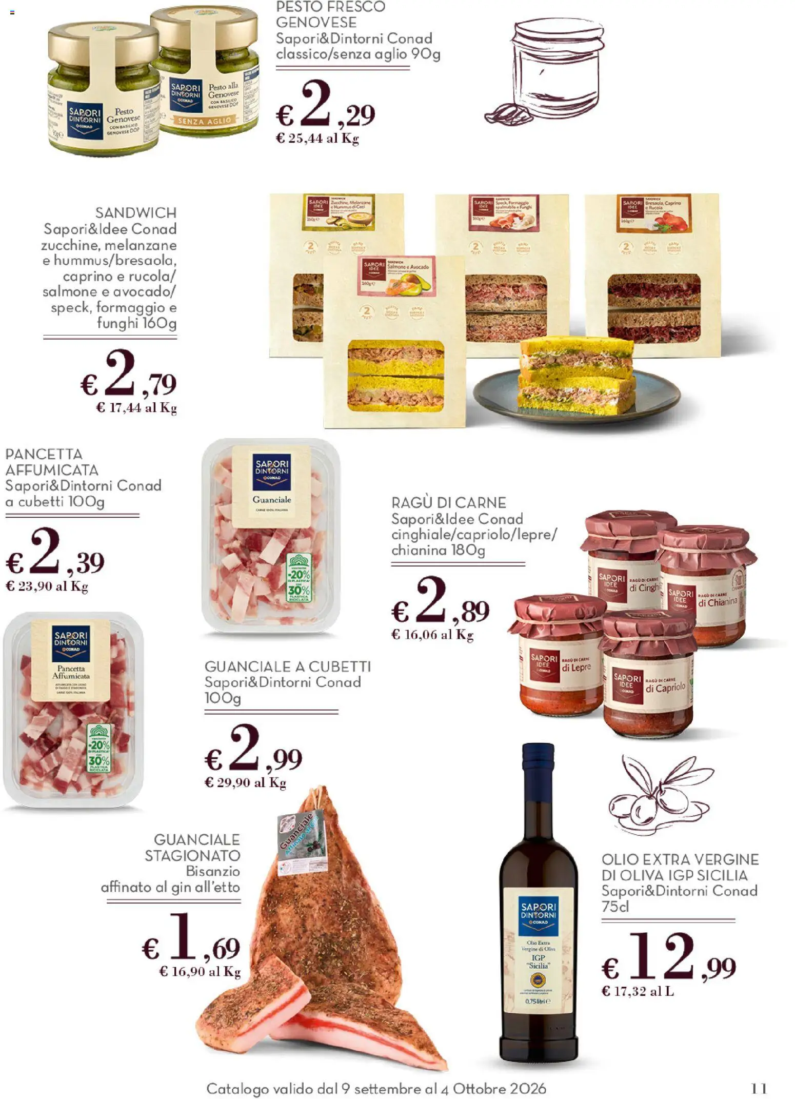 Volantino Conad del 09/09/2026 | Pagina: 11 | Prodotti: Formaggio, Olive, Pesto, Olio extra vergine