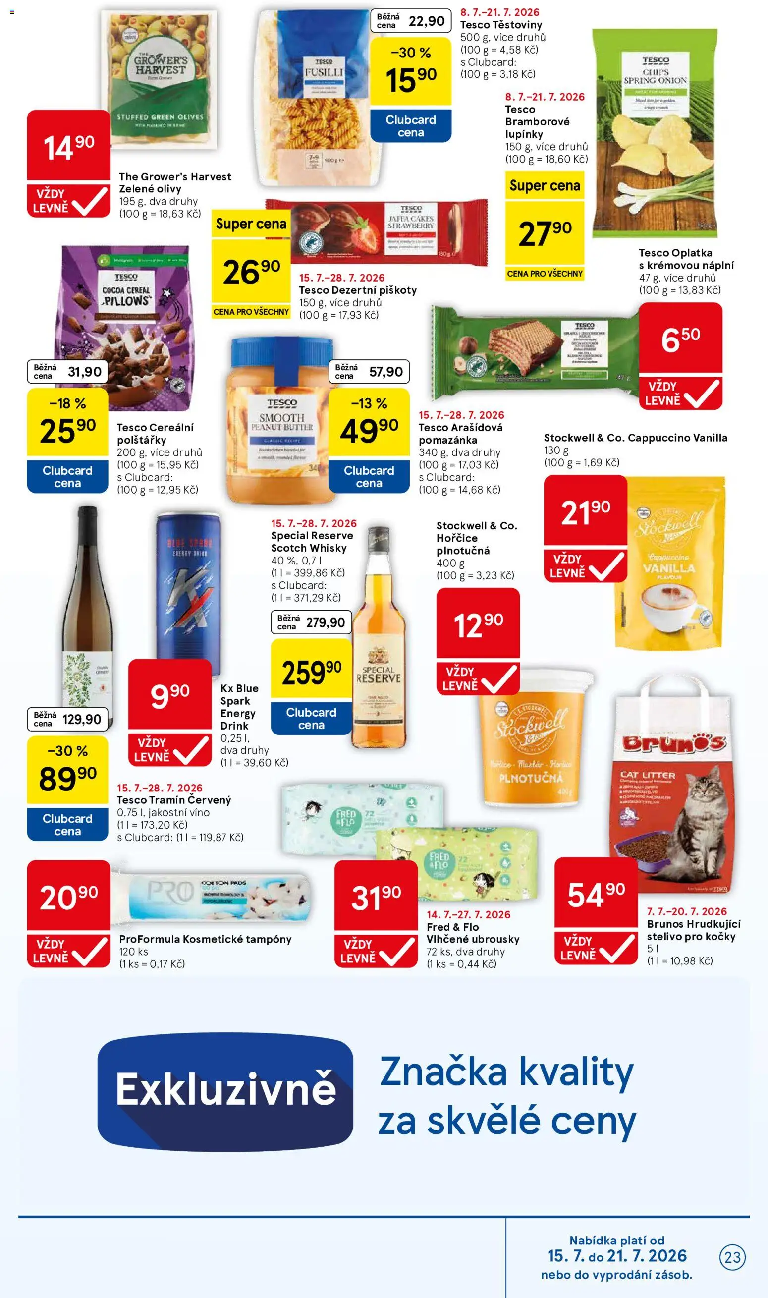 Tesco leták - Hypermarket od 15.07.2026 | Strana: 23 | Produkty: Stelivo pro kočky, Těstoviny, Hořčice, Arašídová pomazánka