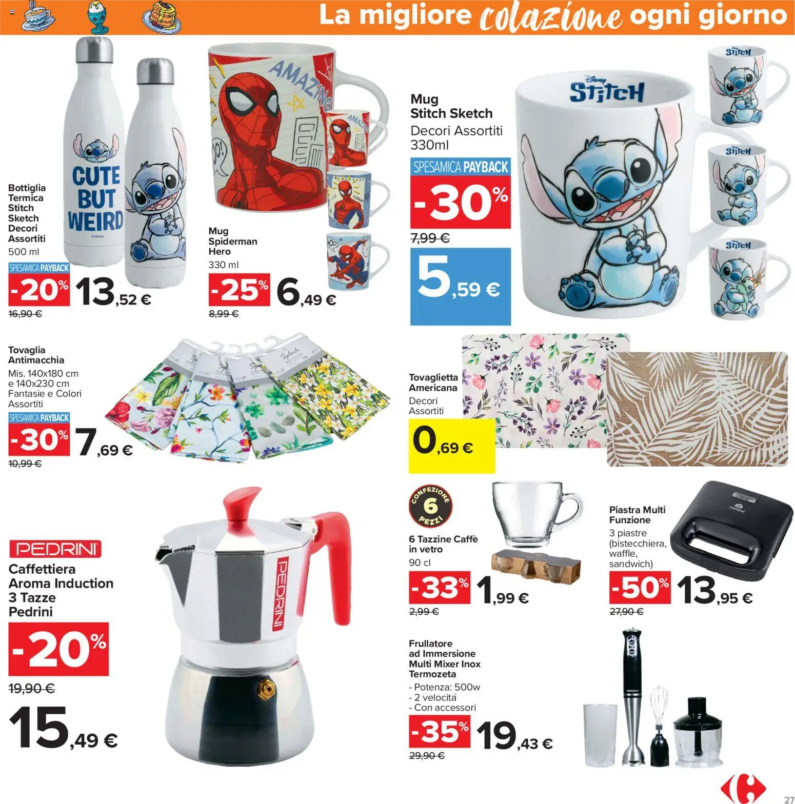 Volantino Carrefour del 04/09/2026 | Pagina: 27 | Prodotti: Caffè, Mixer, Tovaglia, Frullatore ad immersione