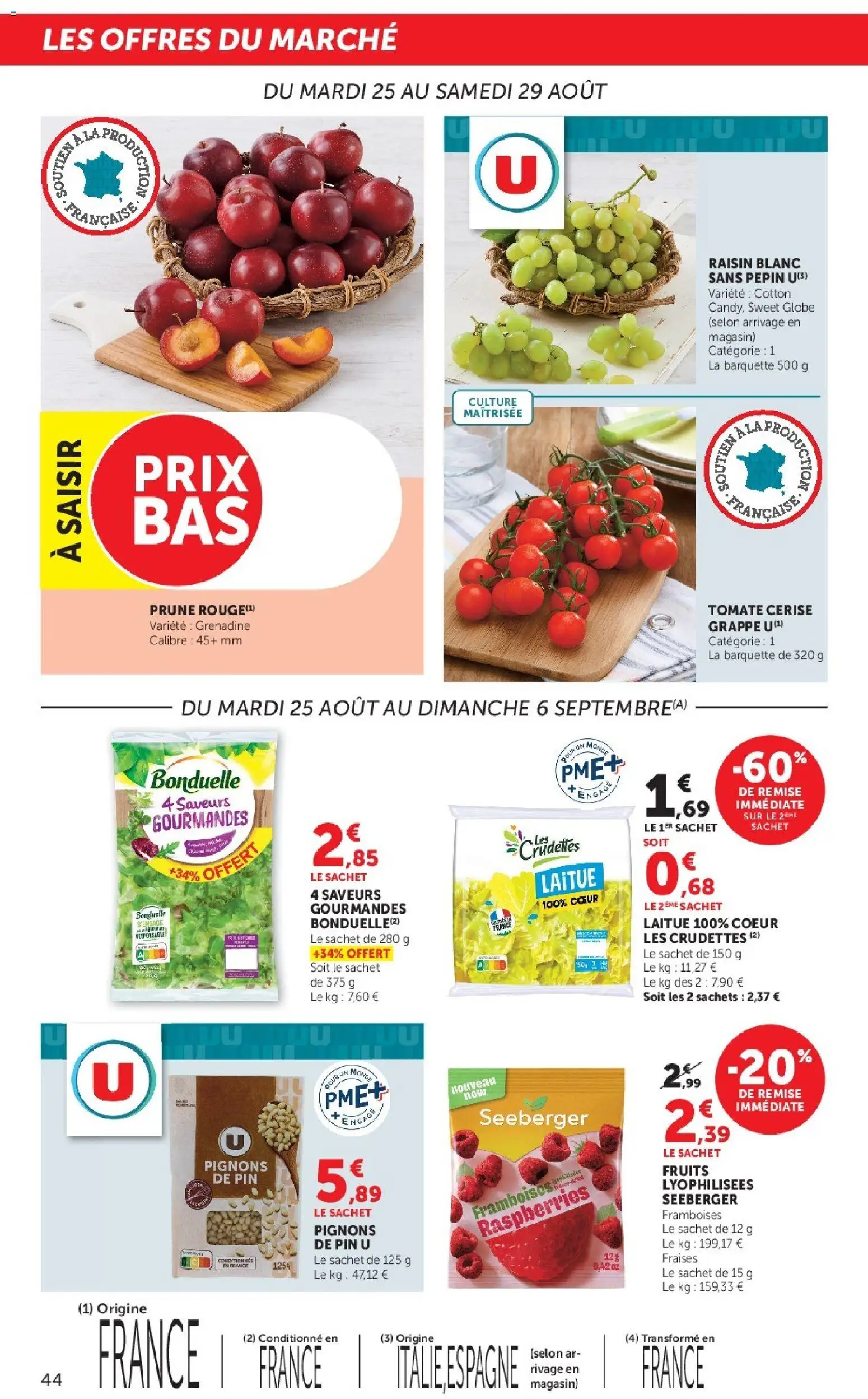 {H1} | Page: 44 | Produits: Prune, Laitue, Framboises, Raisin blanc
