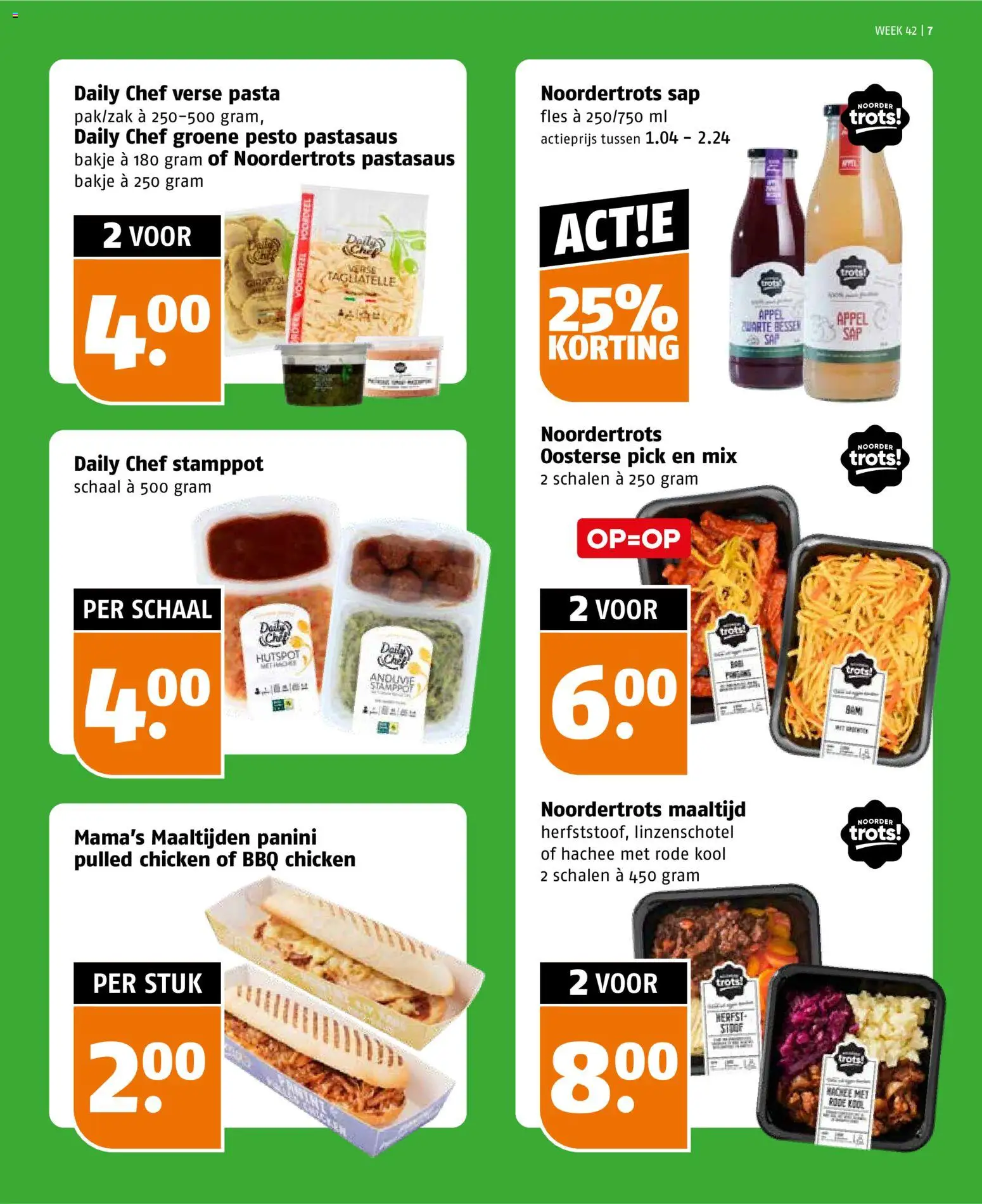 {H1} | Pagina: 7 | Producten: Pasta, Schaal, Pulled chicken, Appel