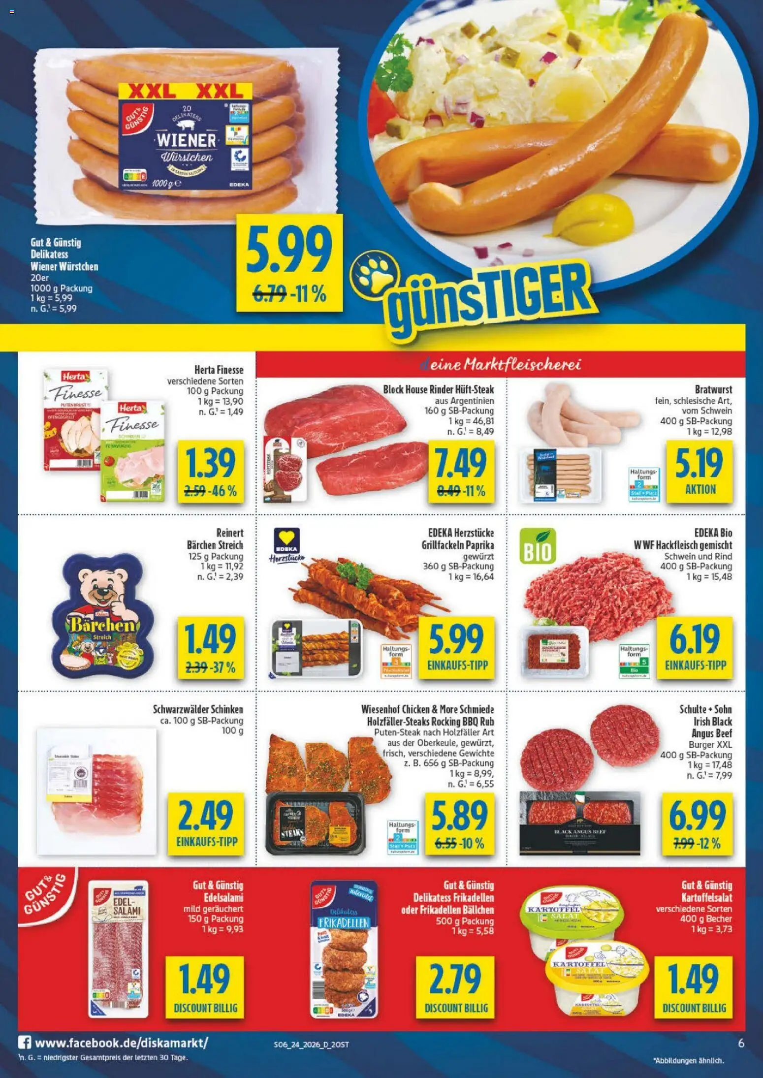 Diska Prospekt – gültig ab 08.06.2026 | Seite: 10 | Produkte: Bratwurst, Burger, Schinken, Herta finesse