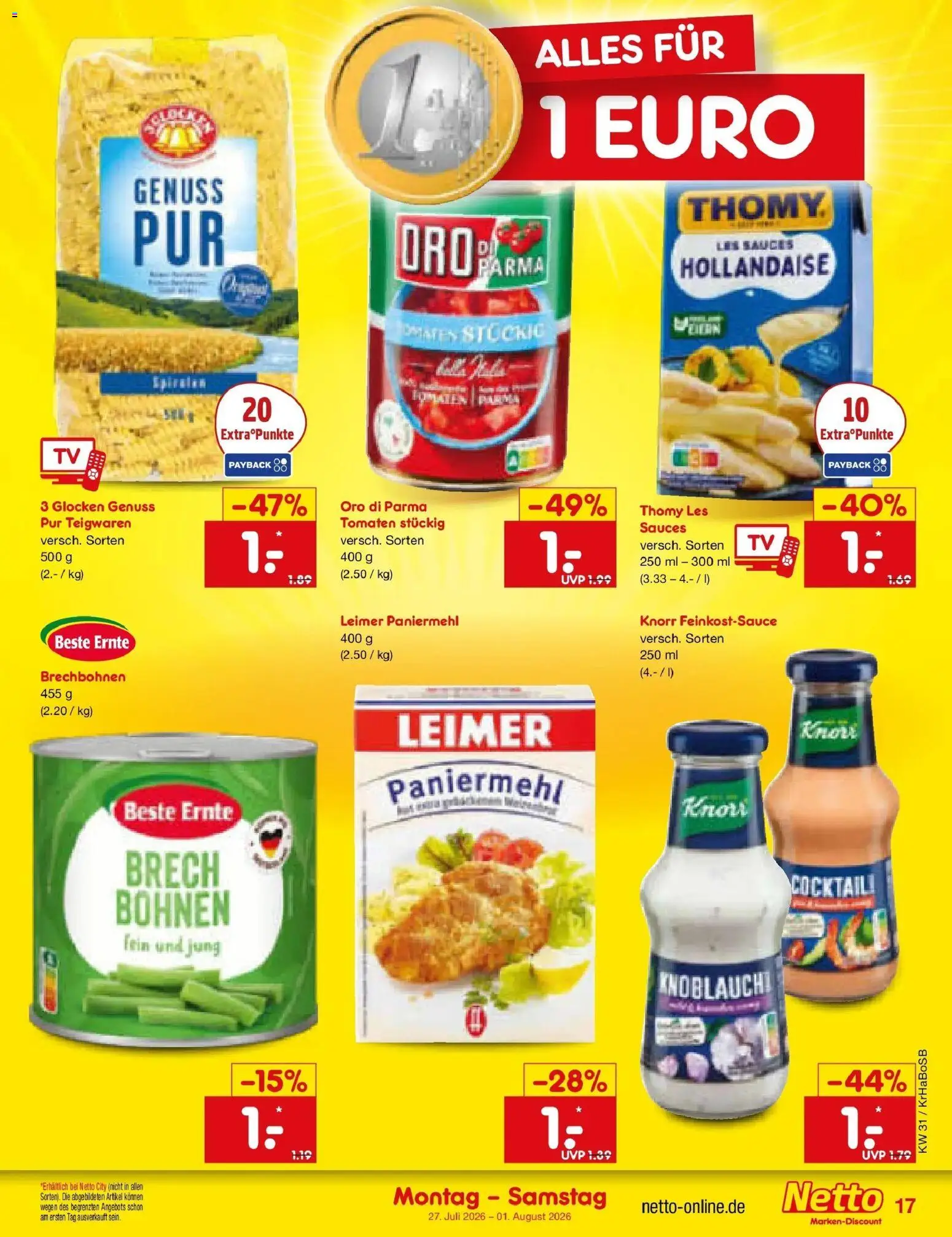 Netto Marken-Discount Prospekt Bochum – gültig ab 27.07.2026 | Seite: 27 | Produkte: Tomaten, Knorr, Oro di parma, Knoblauch