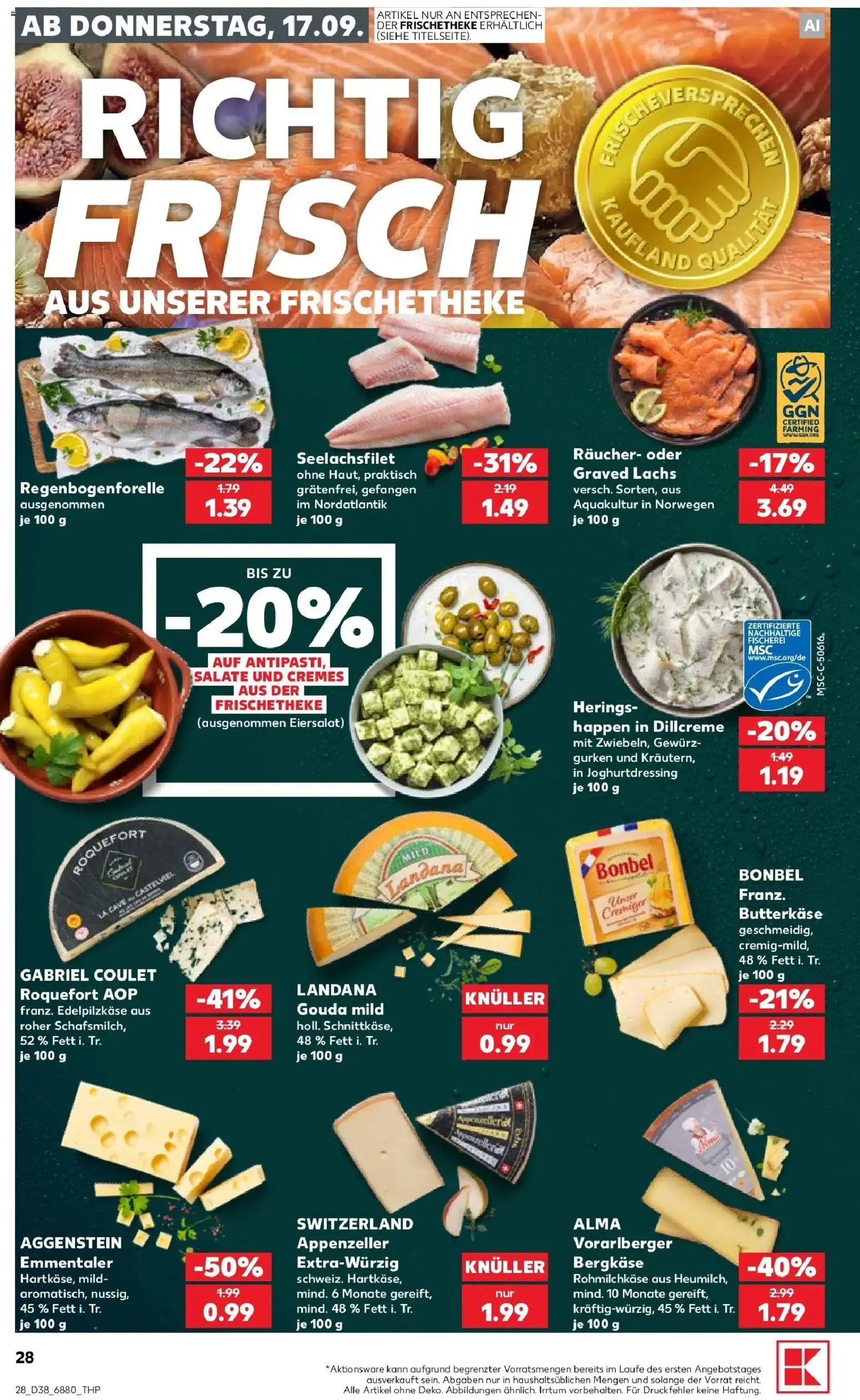 Prospekt Kaufland ab 14.09.2026 » Angebote Online zum Blättern | Seite: 40 | Produkte: Gouda, Lachs, Gurken