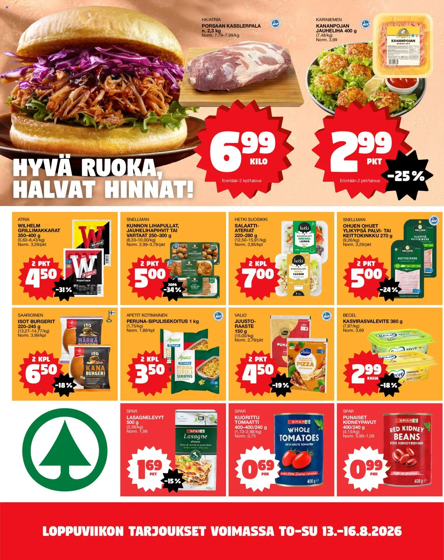 Tokmanni ruokatarjoukset – voimassa 13/08/2026 alkaen | Sivu: 2 | Tuotteet: Vartaat, Jauheliha, Kana, Juusto