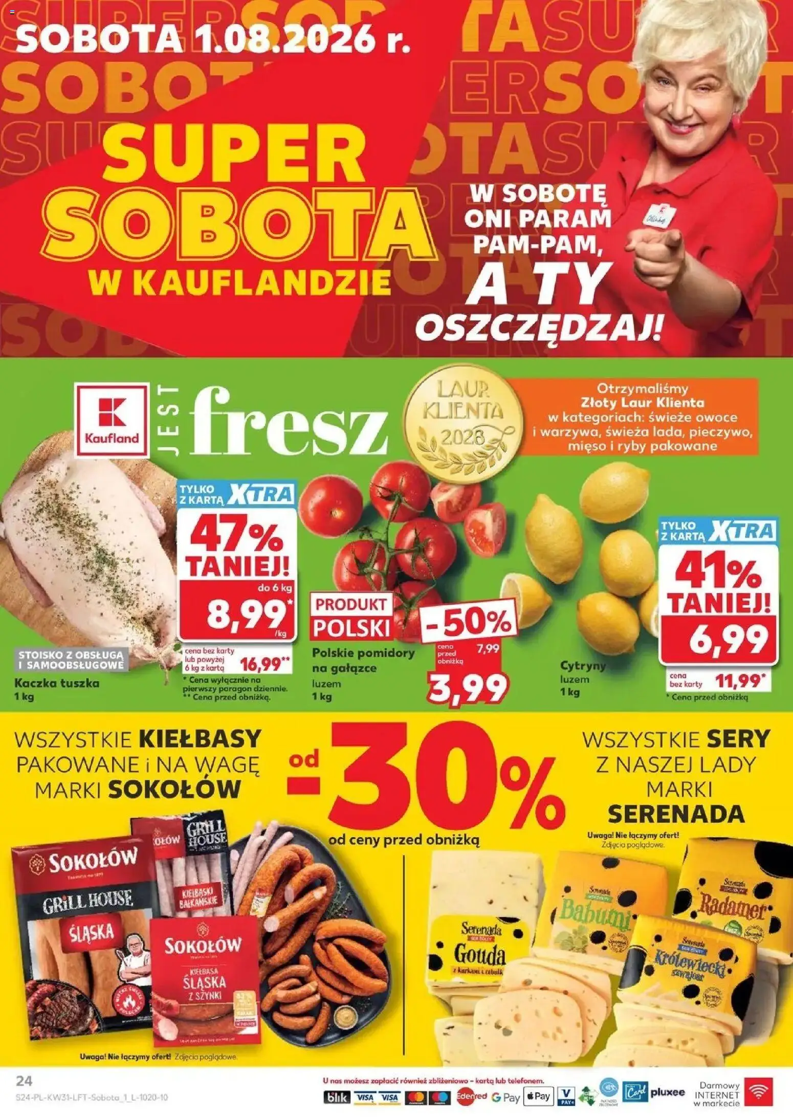 Kaufland gazetka od 30.07.2026 | Strona: 24 | Produkty: Kiełbasa, Mięso, Kiełbaski, Ryby