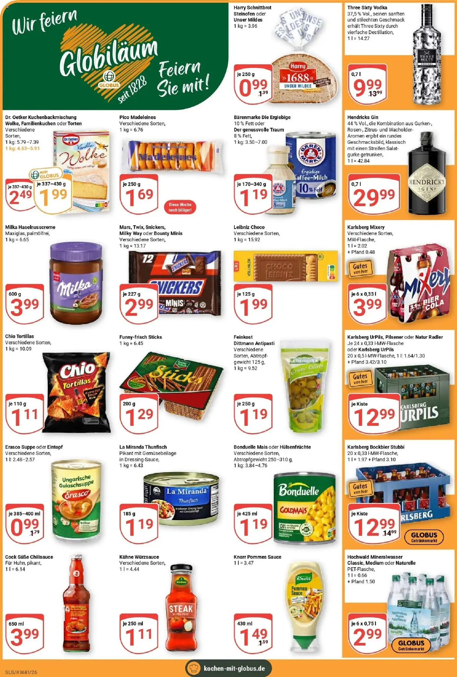 Globus Prospekt Saarlouis (ab 05.10.2026) » Angebote online | Seite: 6 | Produkte: Snickers, Madeleines, Vodka, Erasco