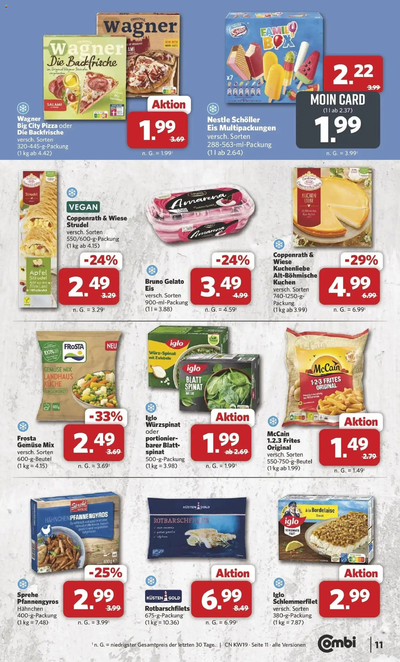 Combi Unsere Wochenangebote – gültig ab 04.05.2026 | Seite: 11 | Produkte: Hahnchen, Zwiebeln, Pizza, Eis