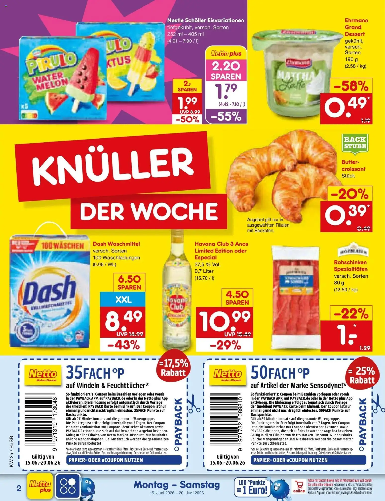 Netto Marken-Discount Prospekt Wuppertal – gültig ab 14.06.2026 | Seite: 2 | Produkte: Havana club, Butter, Croissant, Waschmittel