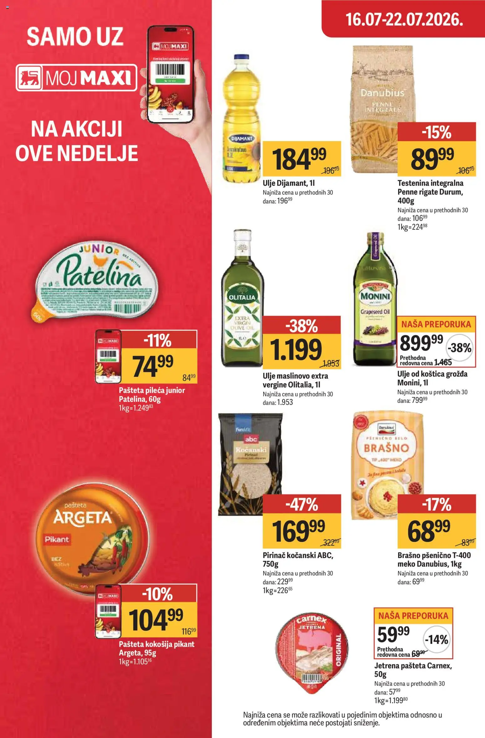 Maxi katalog - važi od 16.07.2026 | Strana: 20 | Proizvode: Monini, Brašno, Pirinač, Pašteta