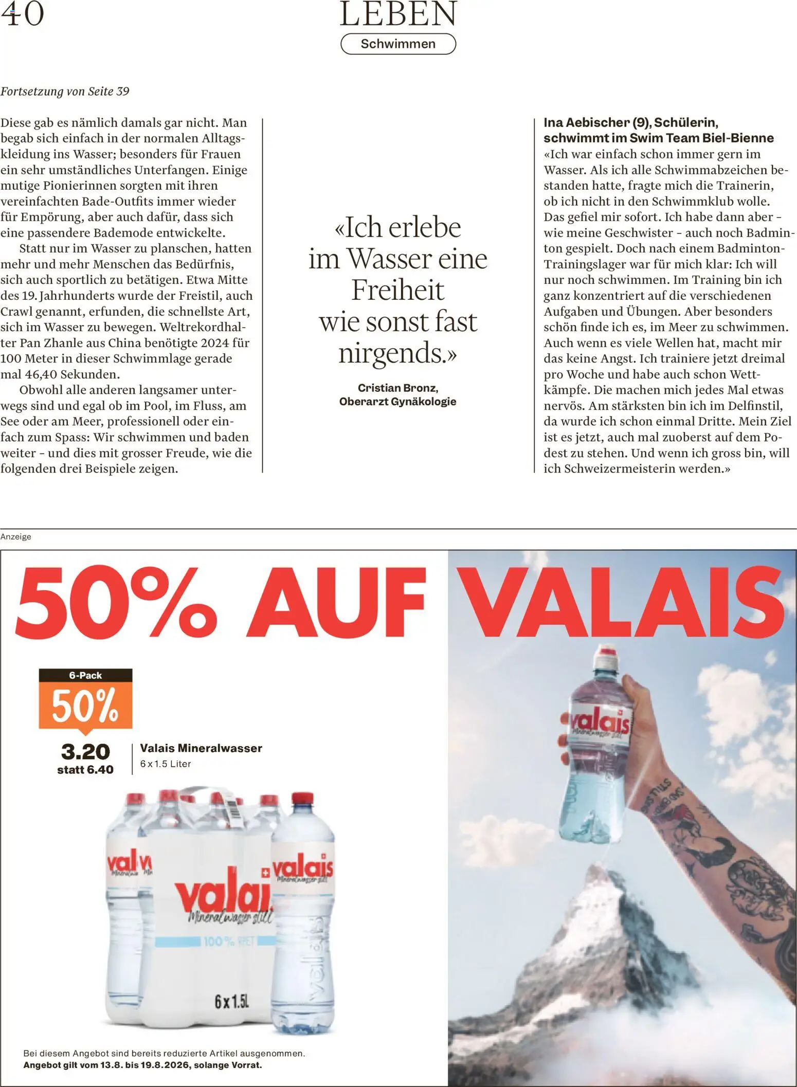 Migros aktionen Magazin – gültig ab 12.08.2026 | Seite: 40 | Produkte: Bademode, Mineralwasser, Wasser
