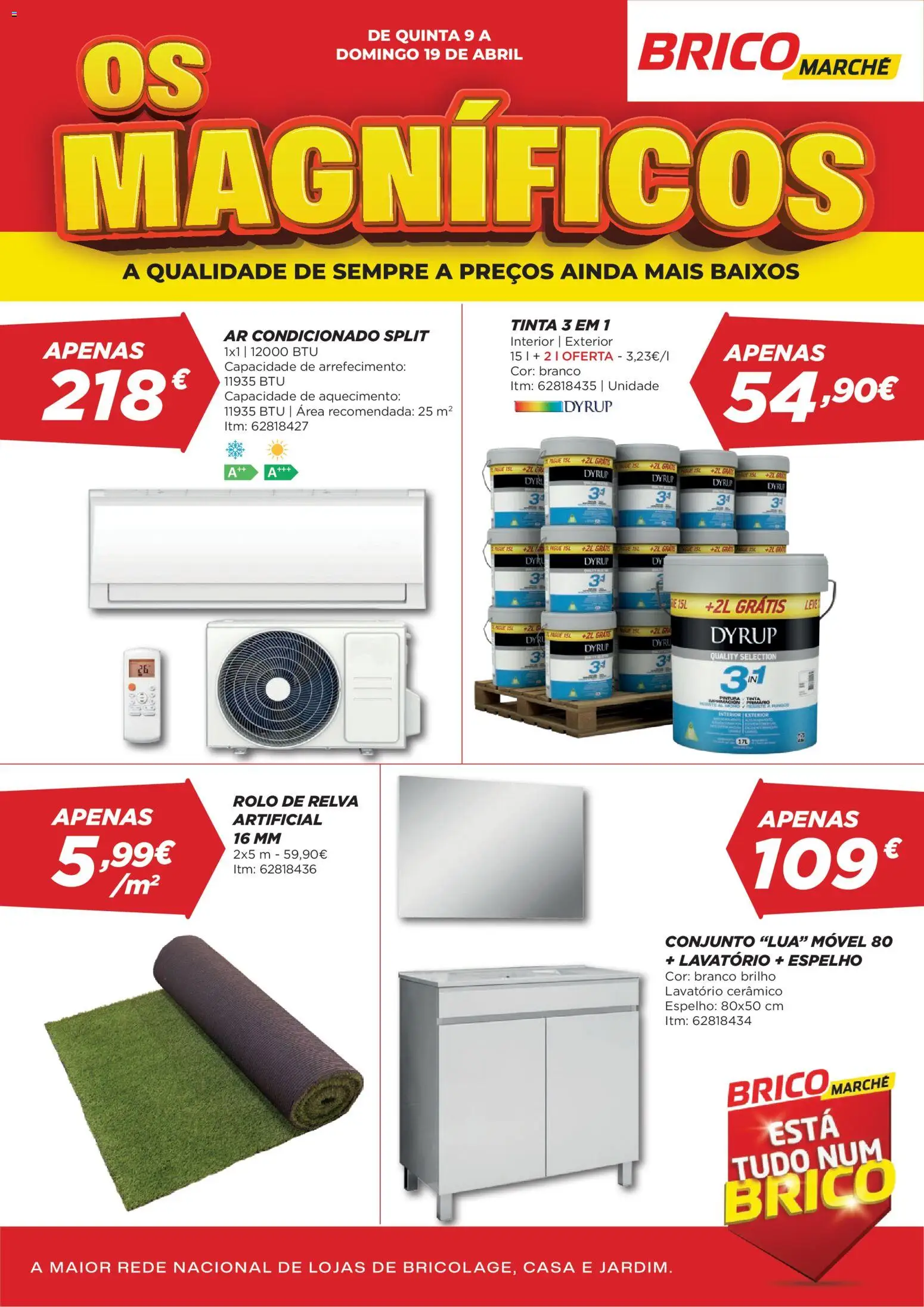 BricoMarché Magnificos │ válido de 09.04.2026 | Página: 1 | Produtos: Ar condicionado, Tinta, Lavatório, Espelho