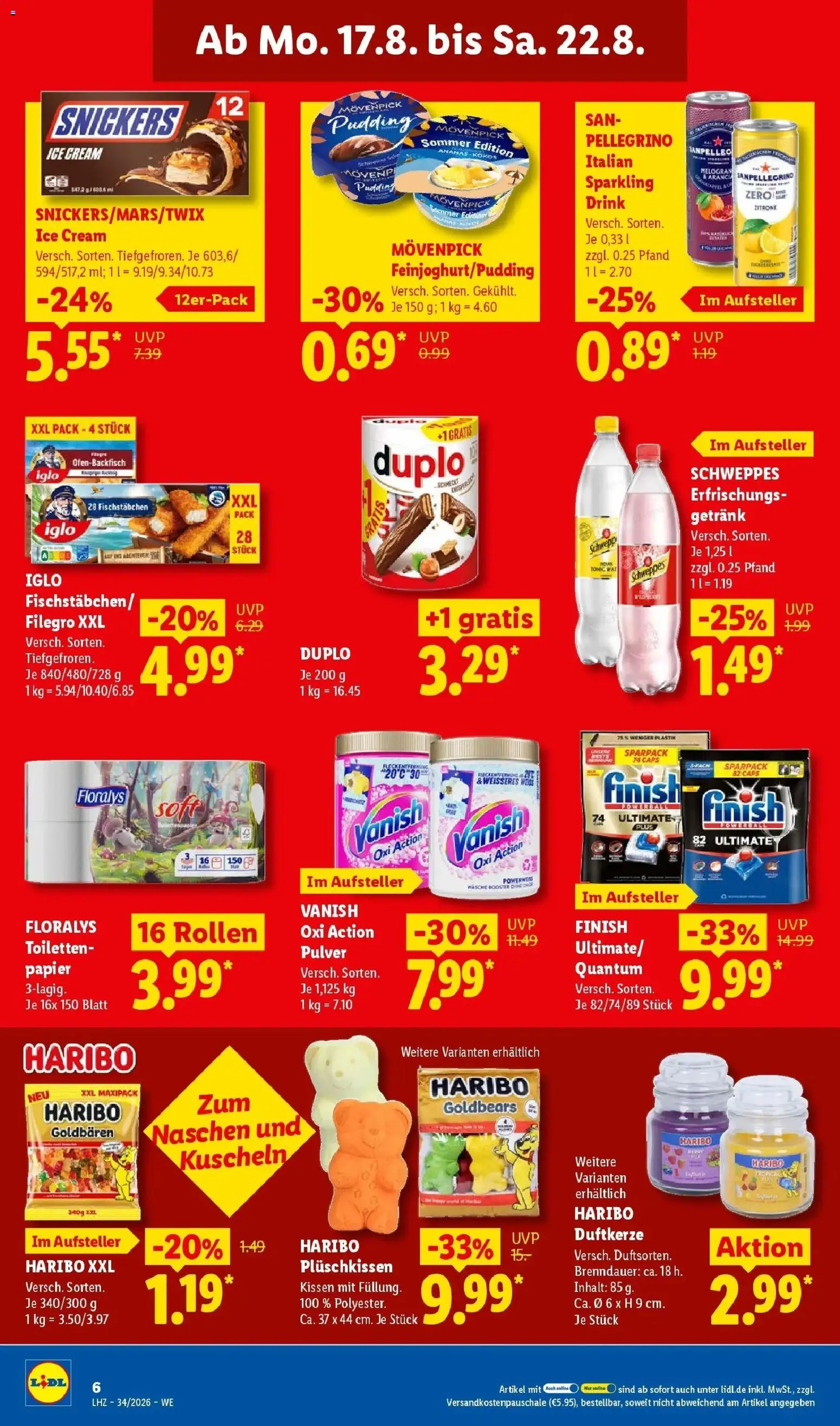 Lidl Prospekt Saarbrücken – gültig ab 17.08.2026 | Seite: 14 | Produkte: Haribo, Iglo, Zitrone, Toilettenpapier
