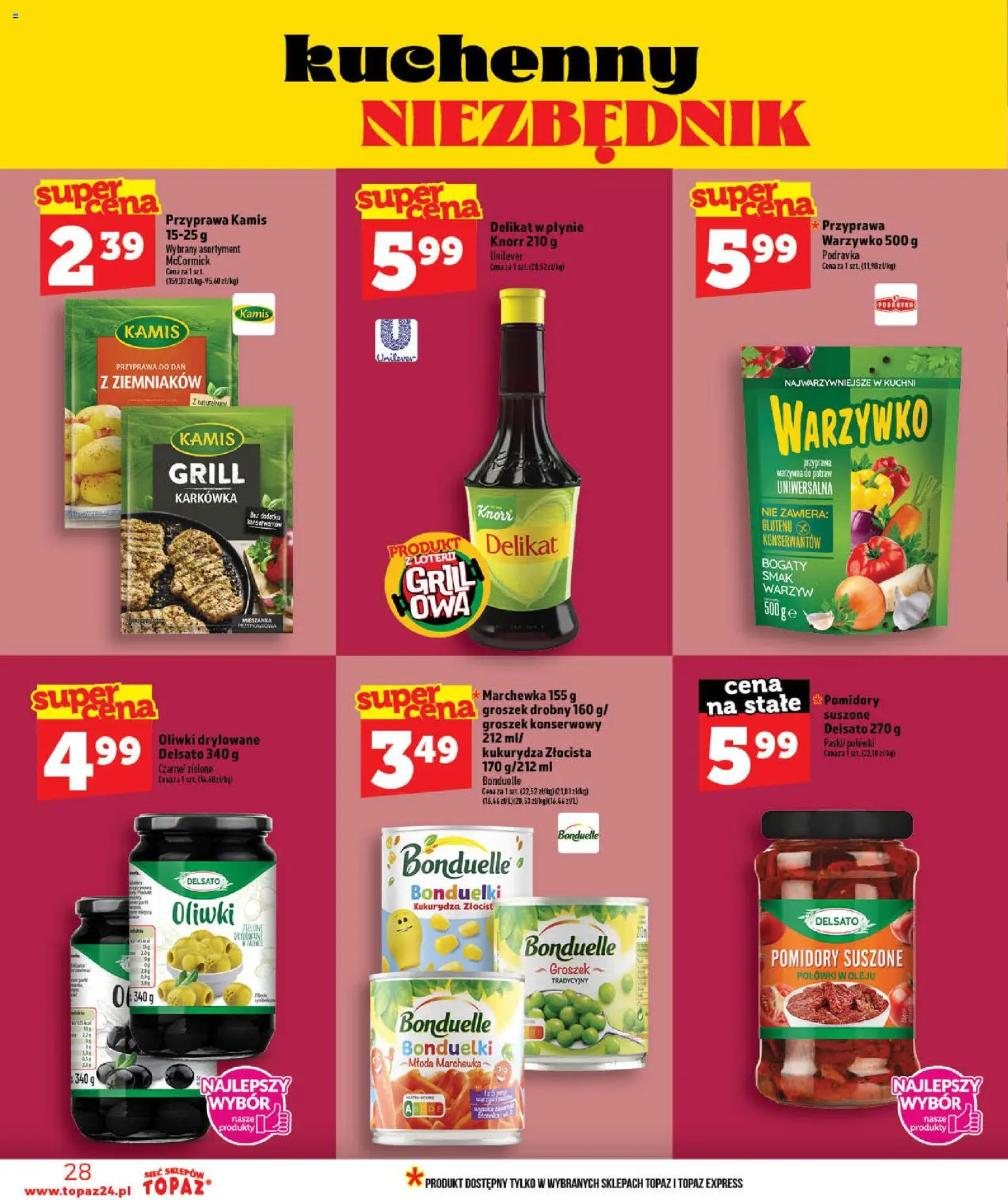 Topaz gazetka od 03.06.2026 | Strona: 28 | Produkty: Groszek, Kukurydza, Pomidory suszone, Groszek konserwowy