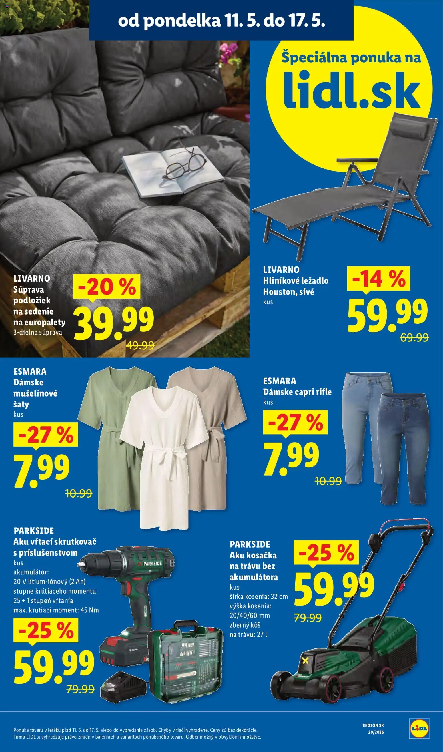 Nové Lidl akcie – leták je platný od 11.05.2026 | Strana: 9 | Produkty: Aku kosačka, Kosačka, Skrutkovač, Aku